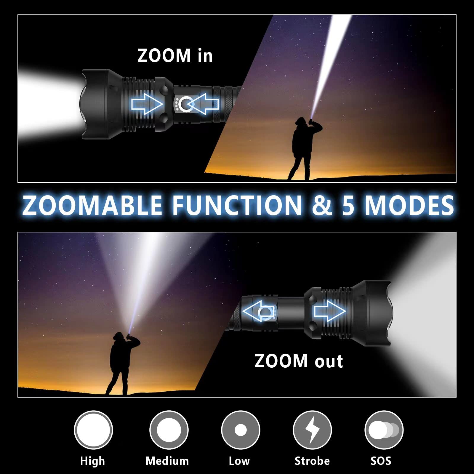 Kwznob Rechargeable Led Flashlight 990,000 High Lumens, Super Bright Powerful Handheld Flash Lights, Large Tactical Flashlight Outdoor With 5 Modes
