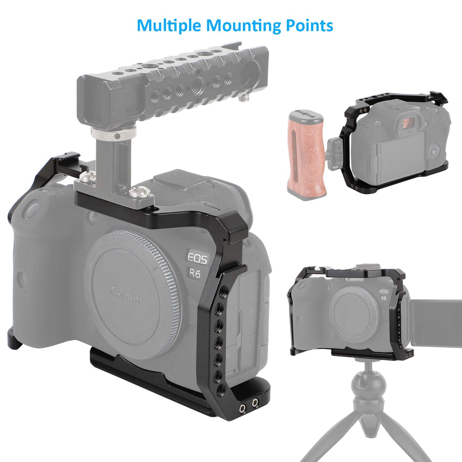 Easy Hood Camera Cage For Canon Eos R6 R5 Mirrorless Camera, Vlogging Video Shooting Filmmaking Rig Stabilizer With Dual Cold Shoe, 1/4" Mounting Points And 3/8" Arri Locating Hole