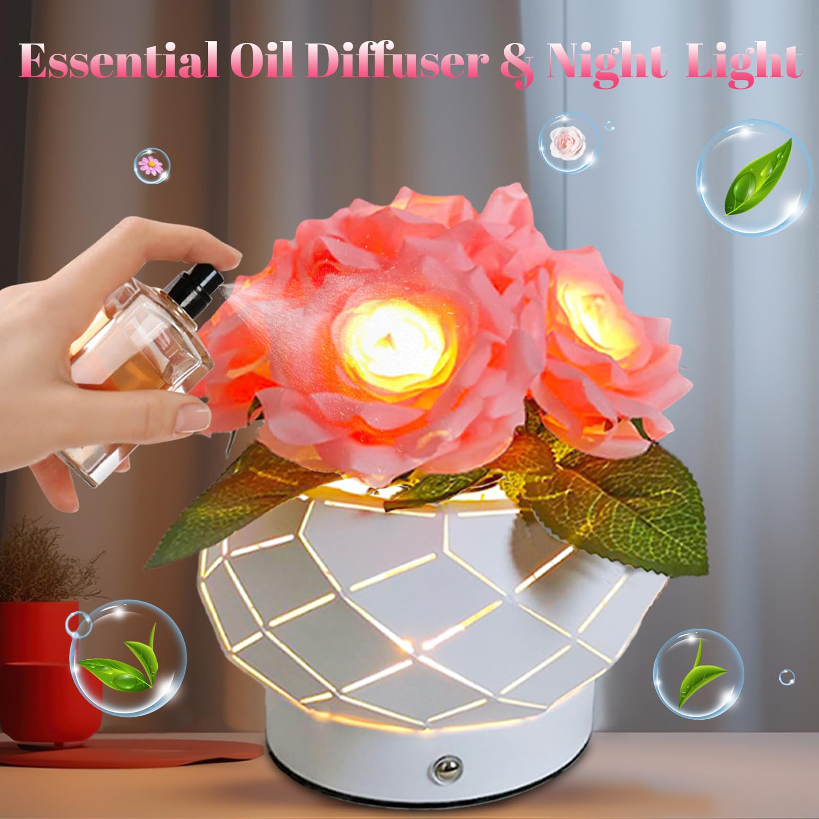 Strackvial Rose Table Lamp, 3 Colors Touch Infinitely Dimming Flower With Vase Lamp, Rechargeable Cordless Artificial Flower Light, Led Potted Flower Lamp For Mom Women Grandma (Rose - Pink)