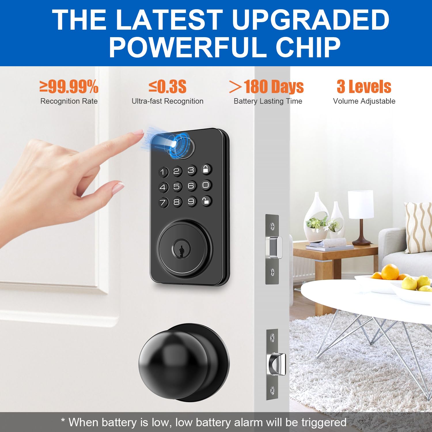 Aulaborer Fingerprint Door Lock Deadbolt With Handle Set – Smart Keyless Entry Lock With 5-In-1 Unlock, Keypad Lock With Autolock, App Control – Easy Diy Installation For Home & Rental Security (Metal Black)