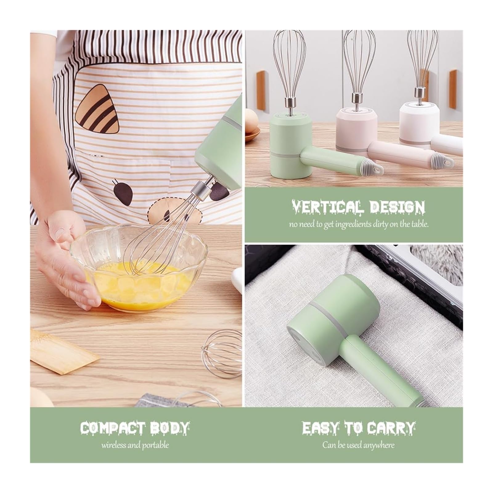 Soyon 3-In-1 Fully Automatic Mixer,Garlic Chopper Mini,Cordless Handheld Mixer With Egg Beater And Cream Stick,For Kitchen Baking And Cooking(Green 250Ml)