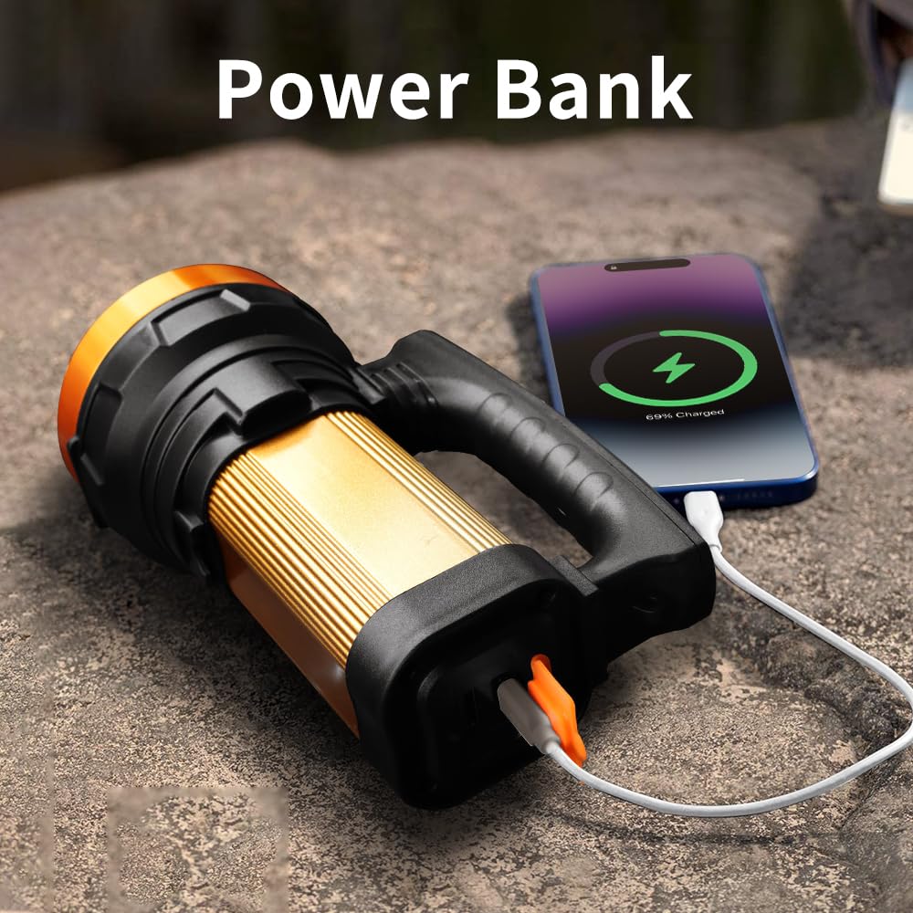 Kinqilin Super Bright Flashlight 800,000Lm 6800Mah Handheld Spotlight,50H Long Lasting Rechargeable Spotlight Ip67 Waterproof Bright Flashlight Lightweight For Camping Hiking Boating(Aluminium Head Ring)