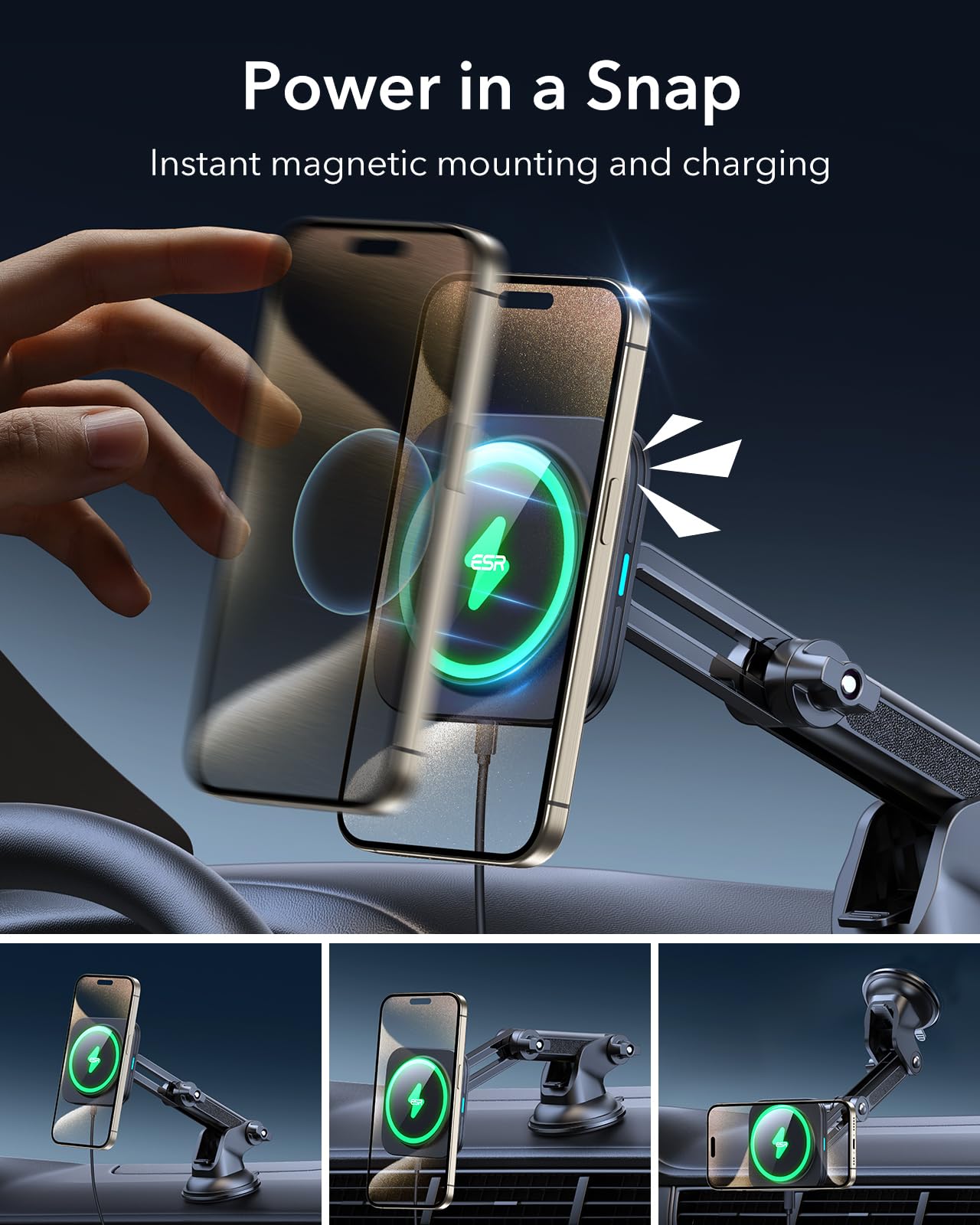 Esr For Magsafe Car Mount Charger, For Magsafe Car Charger, Dashboard/Windshield Magnetic Wireless Car Charger, 360° Rotation, Magnetic Car Phone Holder Mount For Iphone 15/14/13/12, Fast Charging