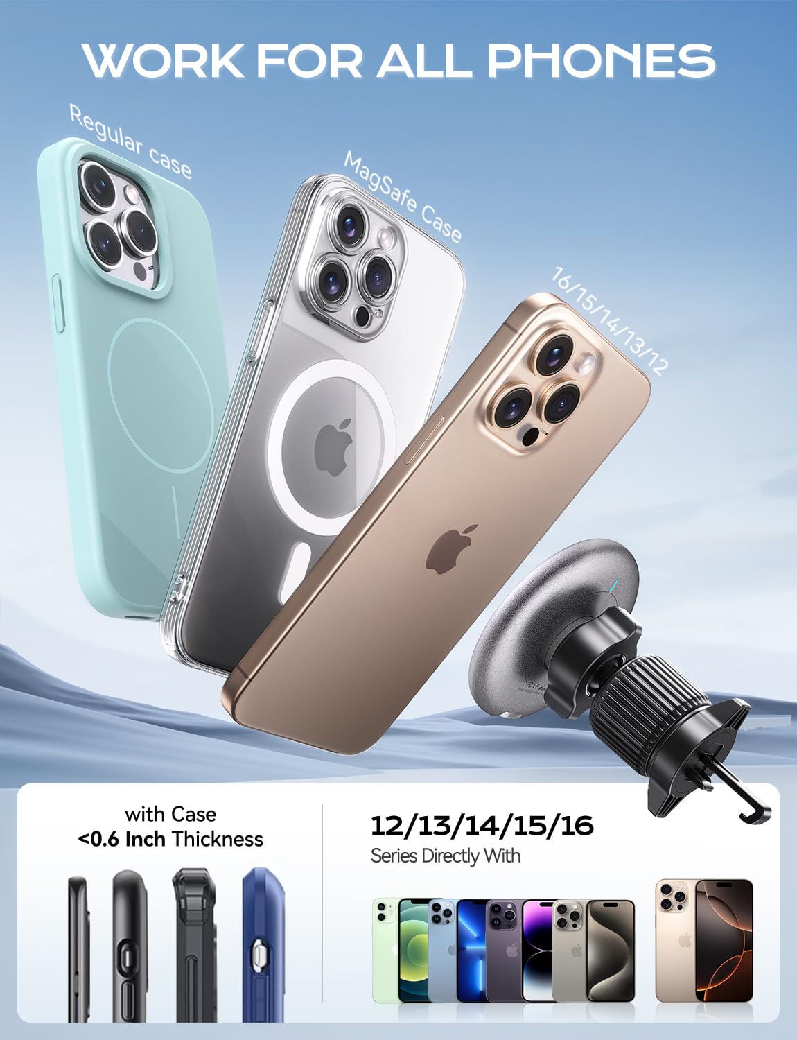 Uptohigh For Magsafe Car Mount Charger, 15W Fast Charging Led Magnetic Wireless Car Charger, Air Vent Phone Holders For Your Car For Magsafe Car Phone Holder For Iphone 15/14/13/12 Fast Charging
