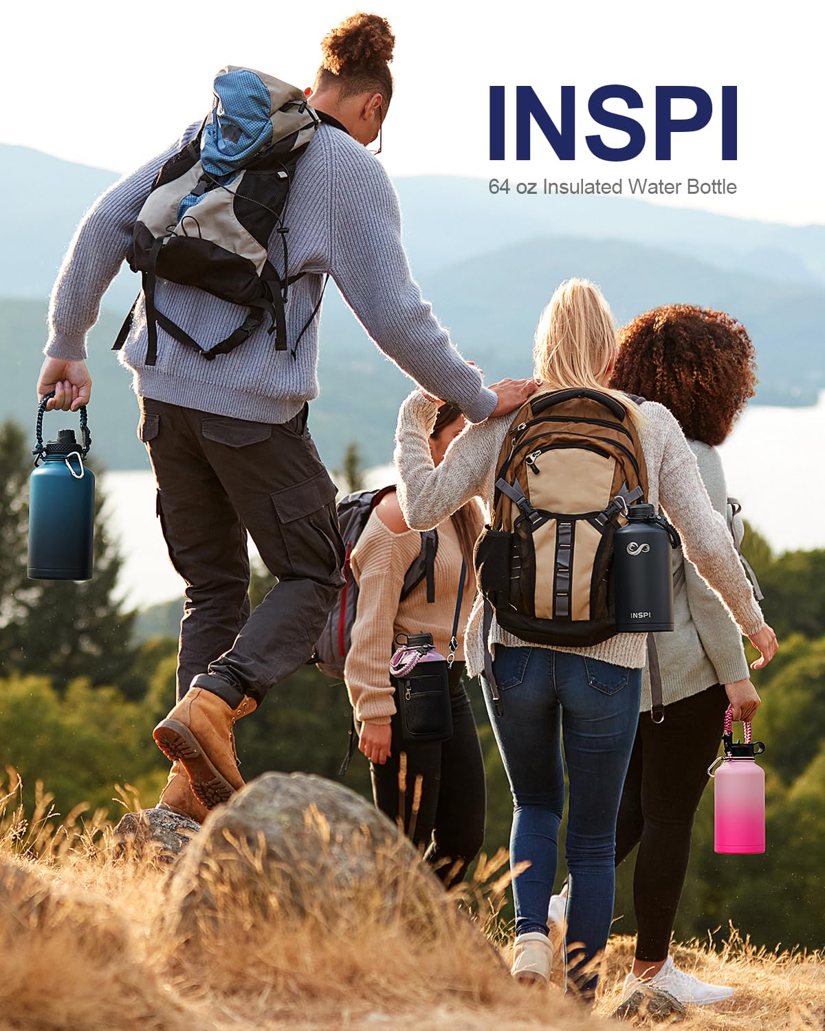 Inspi Insulated Water Bottle With Paracord Handle 64Oz,Indigo Black