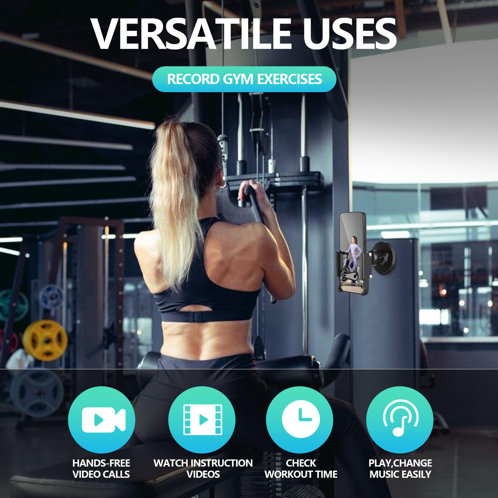 Vinkqiado Gym Magnetic Phone Holder, All Metal Magnet Base Phone Mount For Gym Equipment, Tractor, Refrigerator, Forklift, Or Any Ferrous Metal Surface, Compatible With All Smartphones