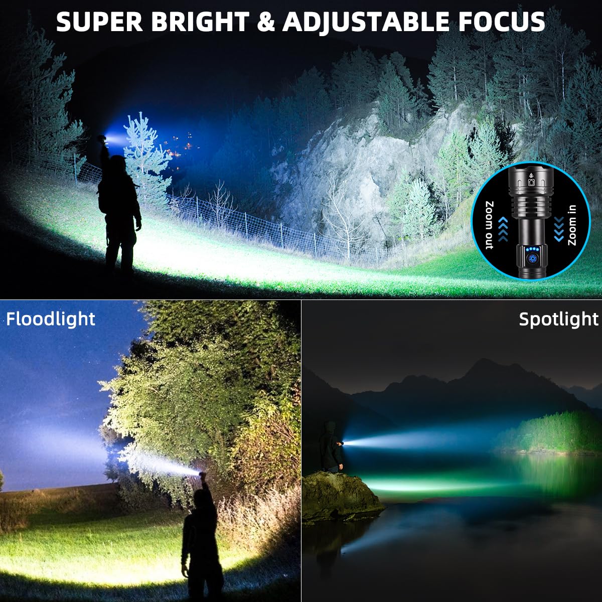 Wopkdupk Flashlights High Lumens Rechargeable, 990000Lm Super Bright Flashlight, Adjustable Tactical Flashlight, 5Mode Flash Light High Powered, Waterproof Led Flashlight For Camping, Hiking, Home, Emergencies