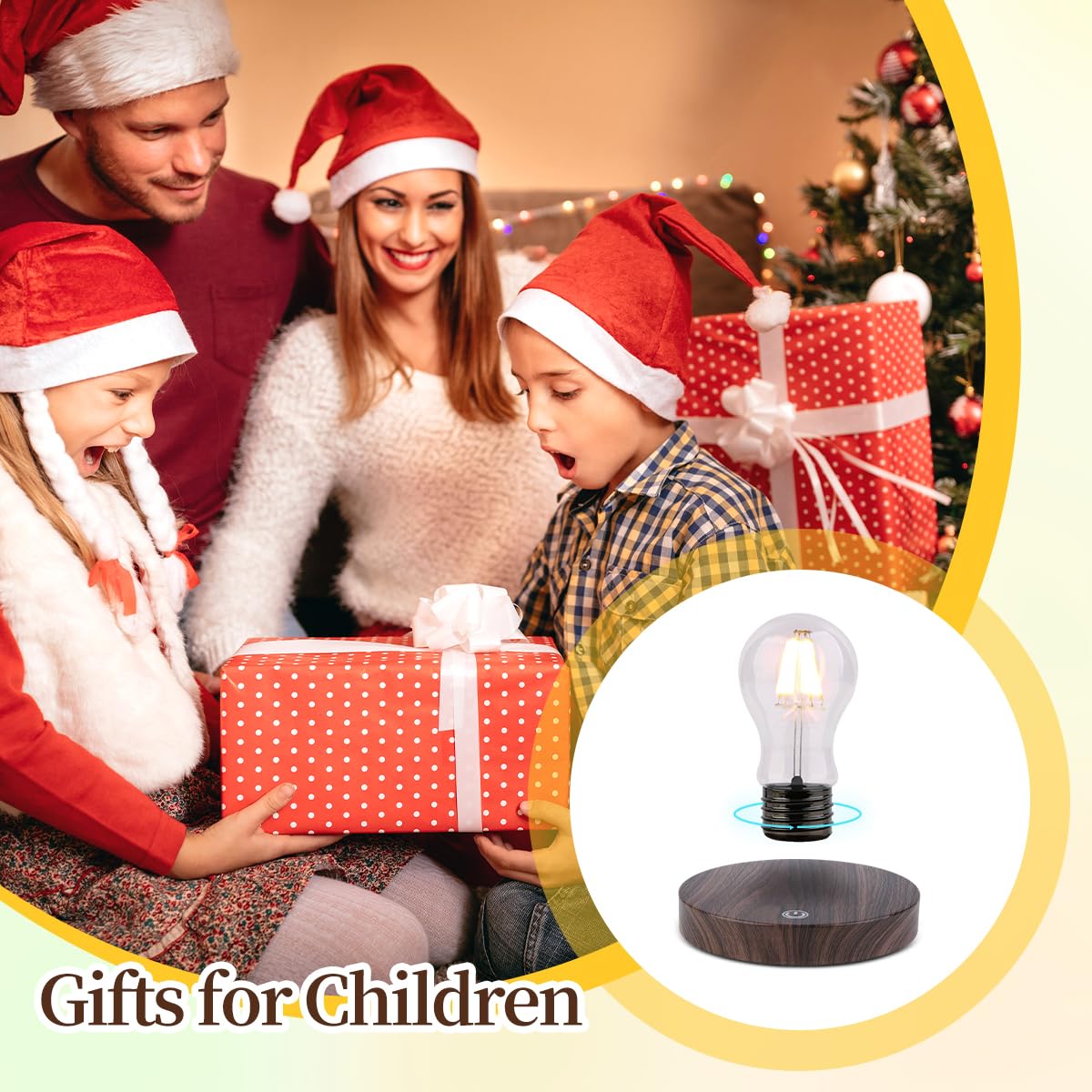 Vgazer Magnetic Levitating Floating Wireless Led Light Bulb Desk Lamp For Unique , Room Decor, Night Light, Home Office Desk Decor (Round Wooden Base A)