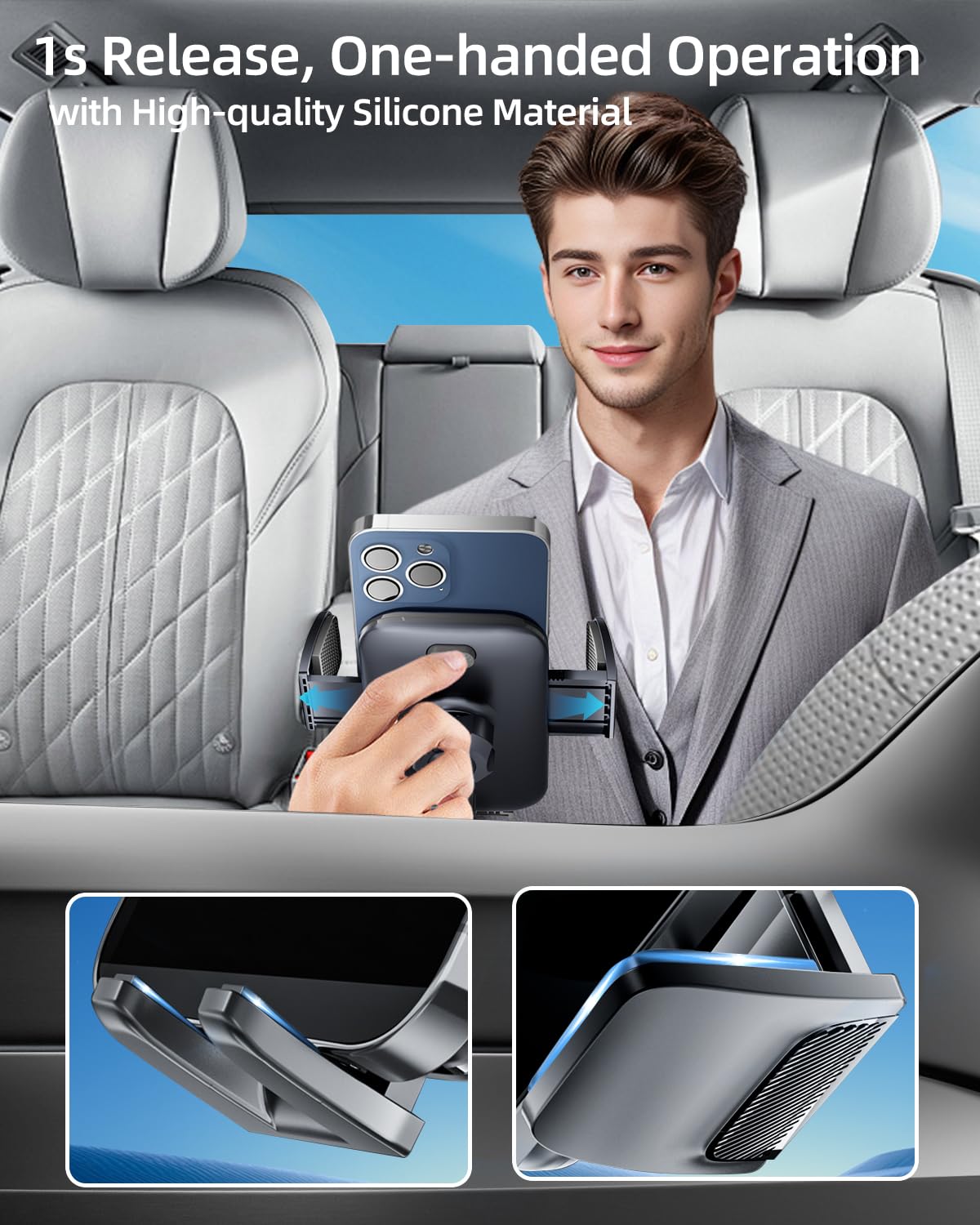 Volport Vent Phone Mount For Car, Hands  Air Vent Clip Cellphone Holder With Deep Wide Clamp, Universal Automobile Cradle Fit For Mercedes Benz, Toyota Rav4, Thick Case Iphone Wallet Card Holder