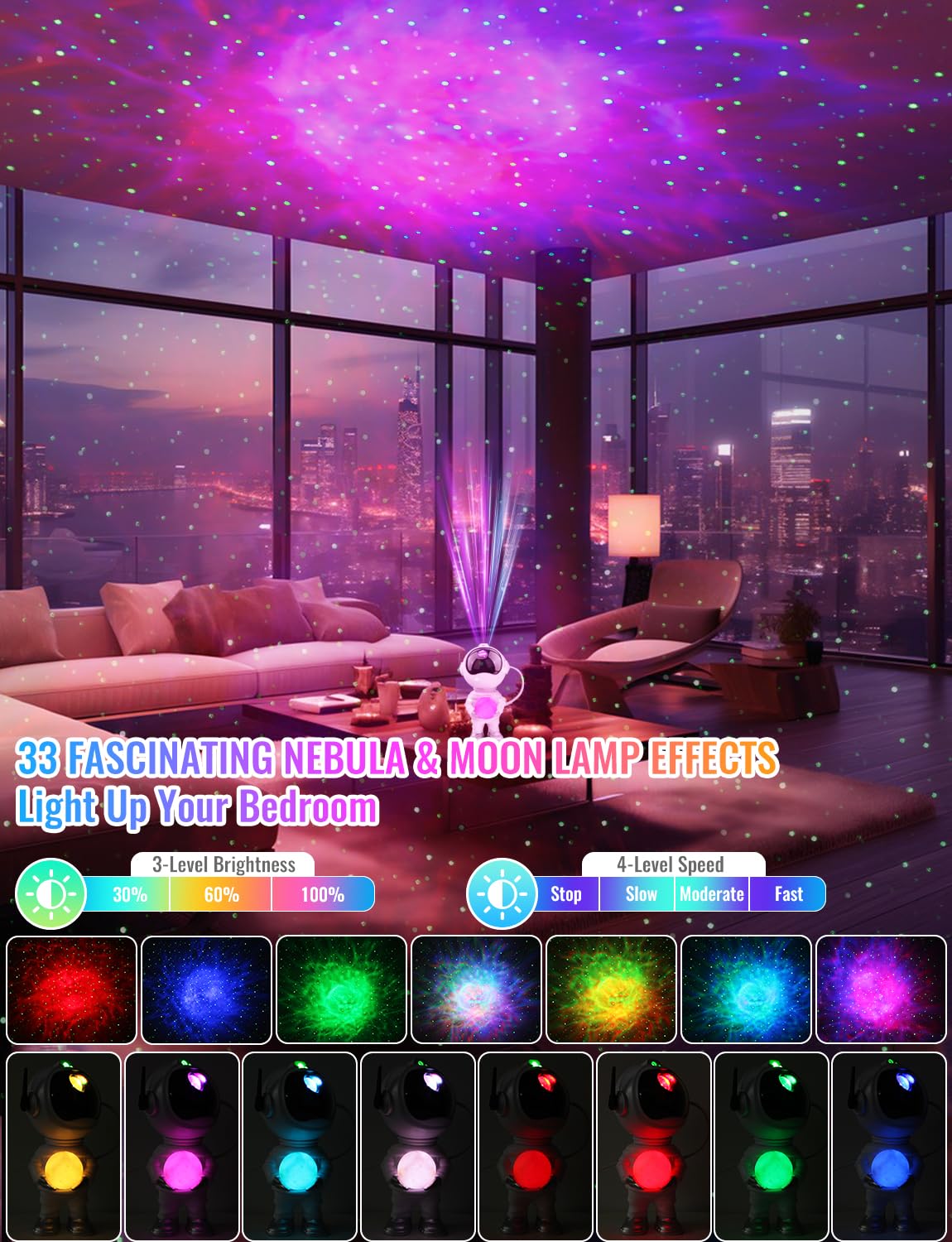 Yovako 3 In 1 Star Projector With 8 Color Moon Lamp, Astronaut Galaxy Projector, Remote & Timer, 33 Light Effects Led Nebula Night Light For Kids Room Decor,  For Teen Boys Girls Birthday