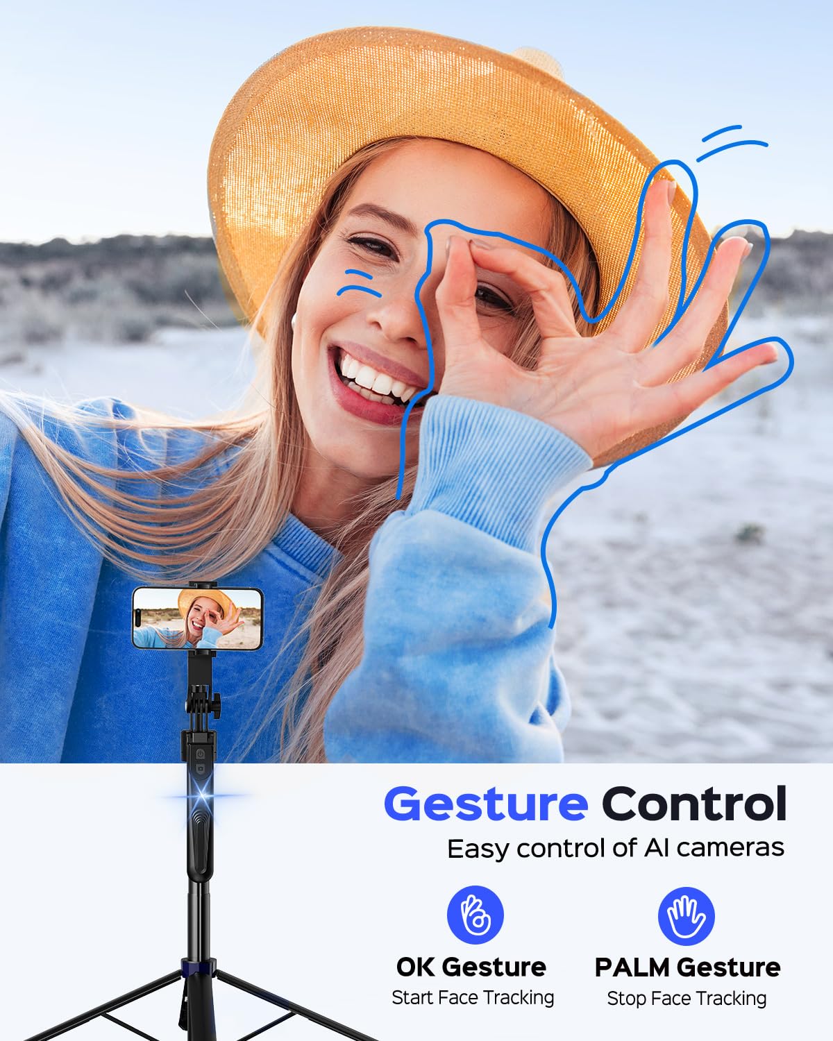 Nemova 68'' Auto Face Tracking Tripod For Iphone, 360° Rotation Phone Tripod With Wireless Remote And Phone Holder, Selfie Stick For Android, Applied To Youtube, Tiktok, Facetime