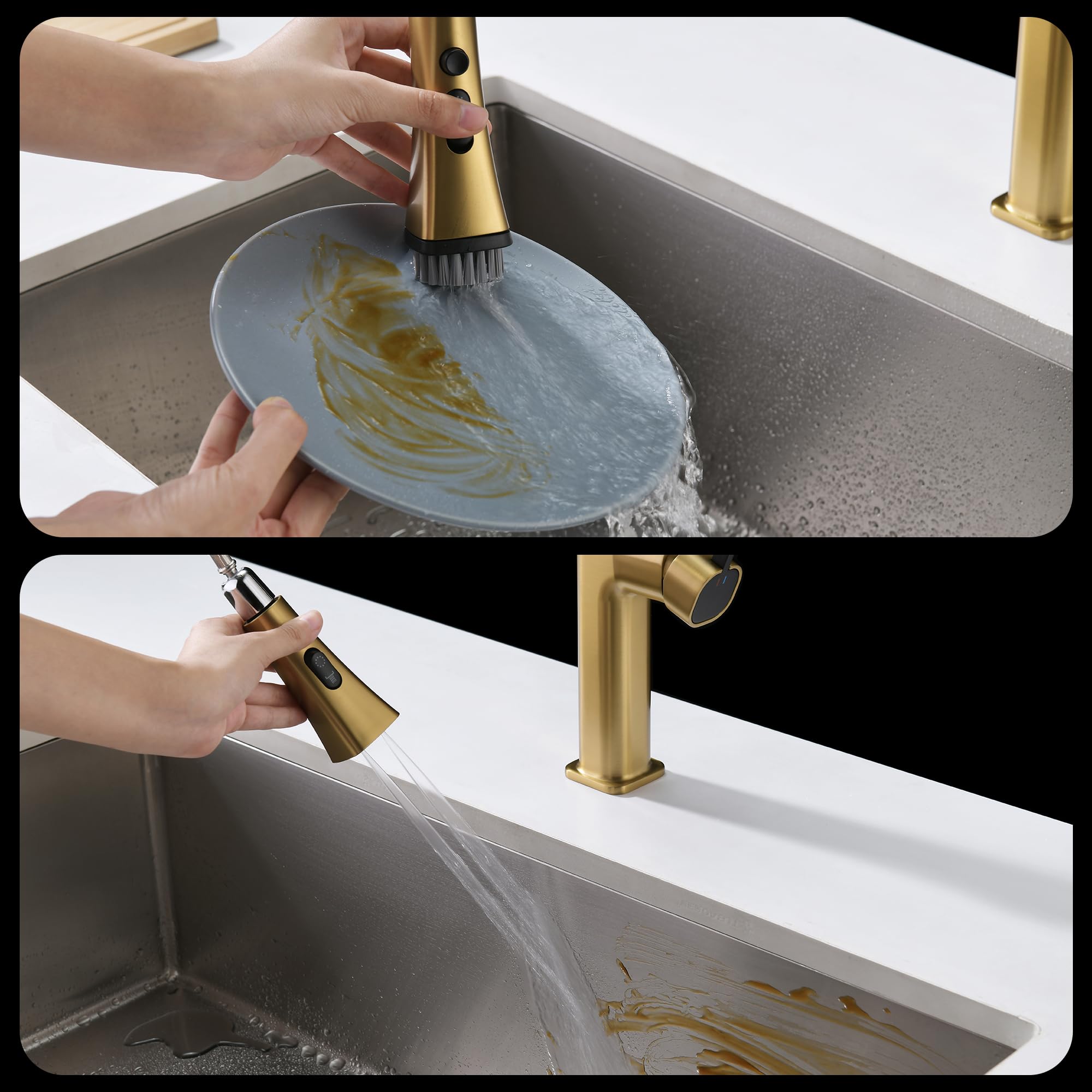 Amazing Force Kitchen Faucet, Kitchen Faucets With Pull Down Sprayer, Kitchen Sink Faucet, Faucet For Kitchen Sink, Magnetic Docking Spray Head, Brass Construction Brushed Gold