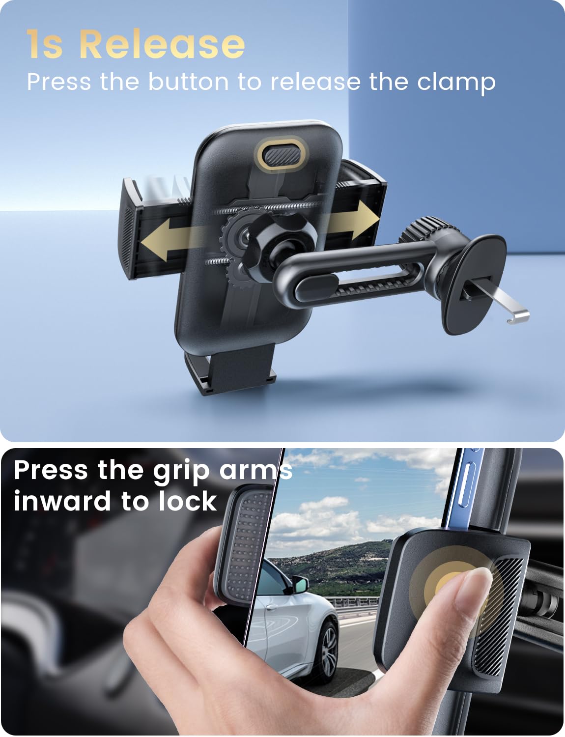 Holdersafe Phone Mount For Car Vent: [Never Blocking] Air Vent Cell Phones Holder For Iphone & Samsung Android Smartphone [Thick Cases Friendly] Hands- Auto Mobile Phone Stand