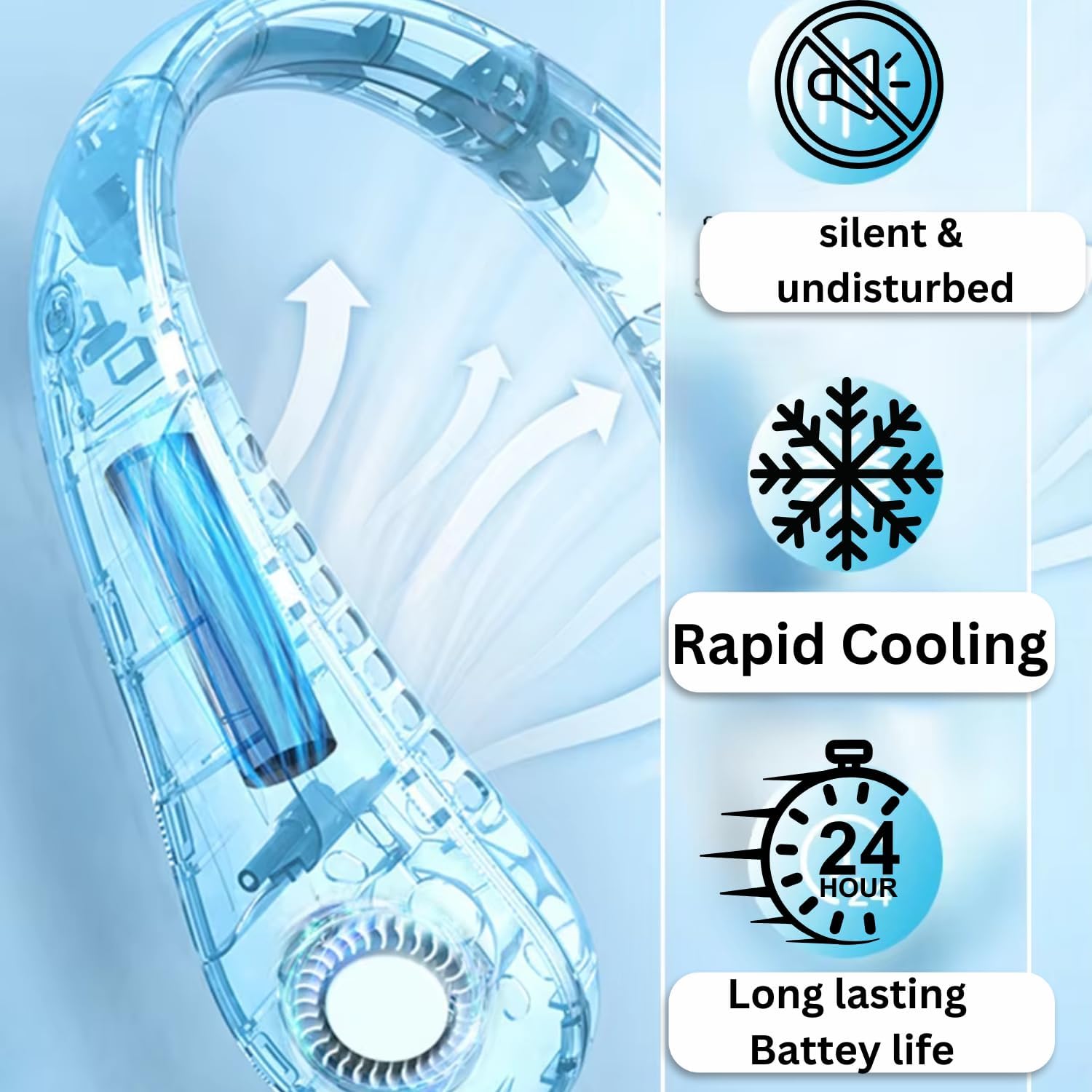 Neck Fan, Portable Fan, Neck Fans Rechargeable, Led Display, 4000 Mah Battery Operated, 3 Speeds