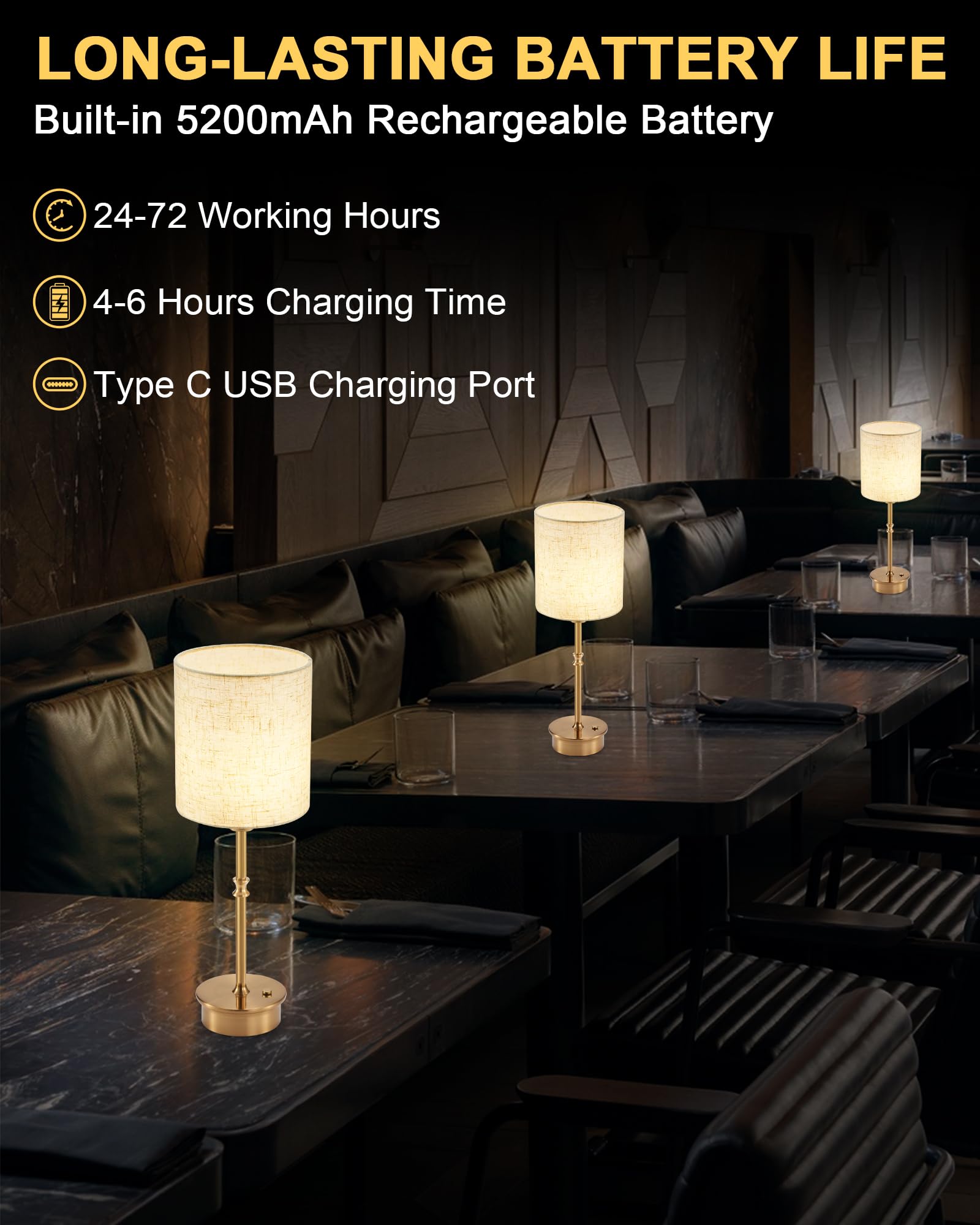 Umexus Cordless Table Lamp Set Of 2, Rechargeable Battery Powered Light Patio, Dimmable Touch Nightstand Lights, Small Accent Lamp Linen Shade, Ambient Lighting For Home Kitchen Side End Dining Table