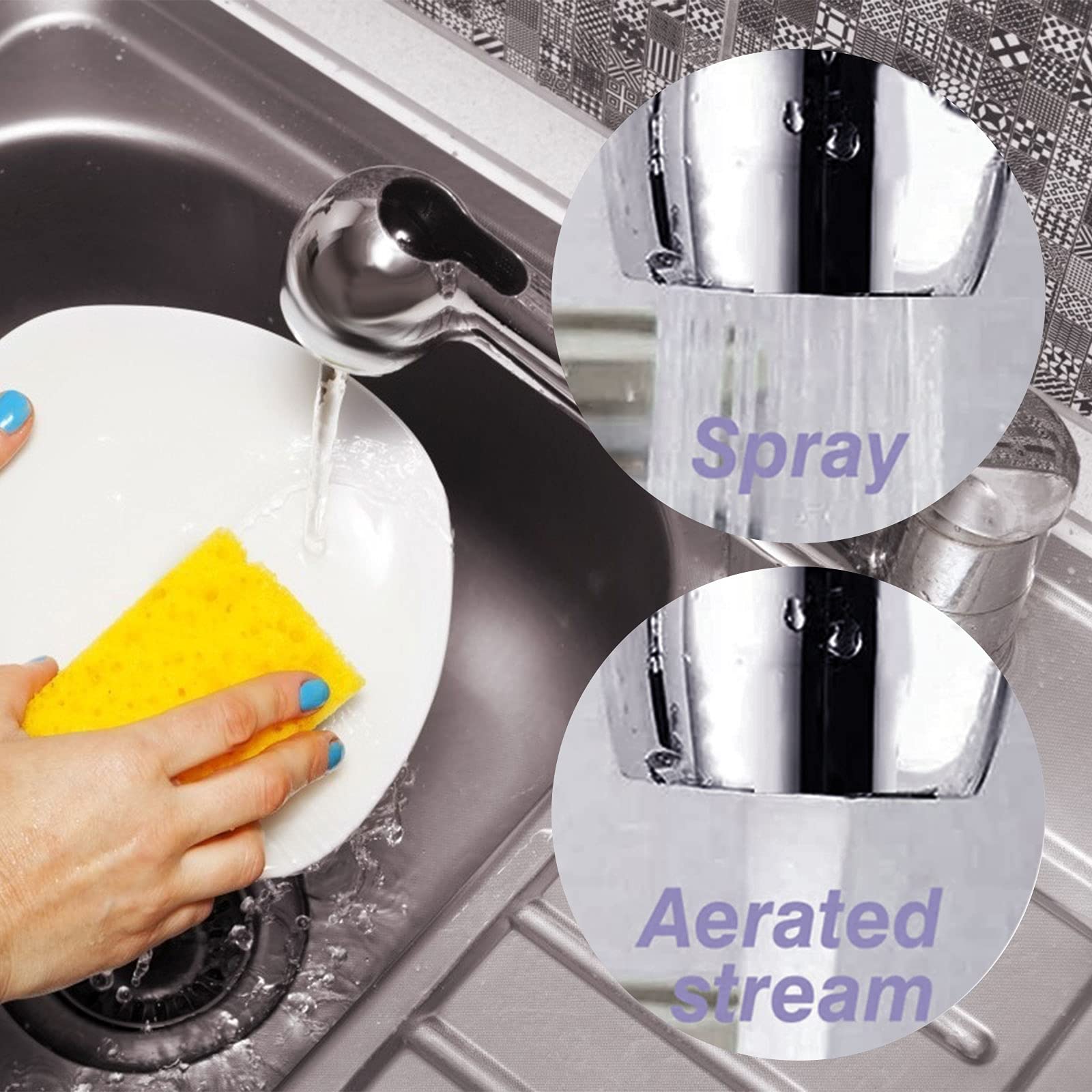 Droutti Pull Out Spray Head Bathroom Kitchen Sink Pull-Down Faucet Universal Replacement Part 2 Function Kitchen Sink Faucet Sprayer Head For Bathroom Kitchen Polished Nickel (Brushed Nickel)