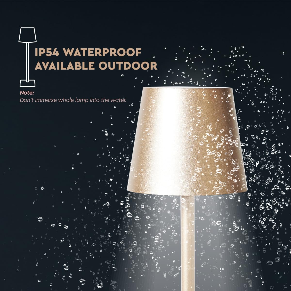 Vueeray Lighting Fixtures Ip54 Poldina Rechargeable Table Lamp,Cordless Waterproof Led Lamp,5200 Mah,Dimmable 3 Level,Indoor/Outdoor (White)