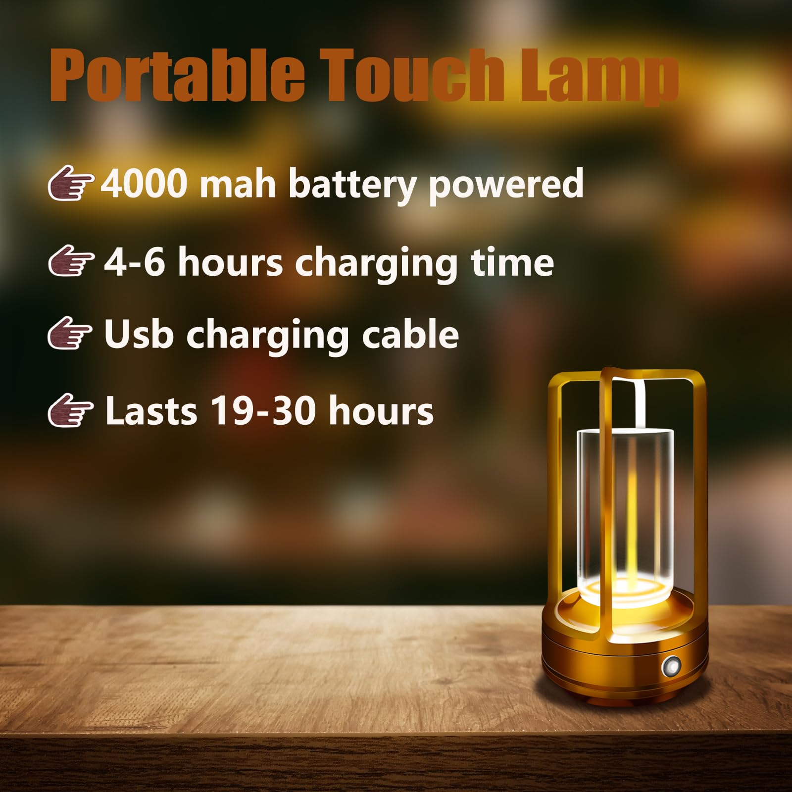 Layshineen Portable Metal Table Lamp, 4000 Mah Rechargeable Outdoor Table Lamp Cordless, 3 Color Stepless Dimmable Atmosphere Table Lamps For Patio, Camping, Coffee Table Decor Lamp For Indoor/Outdoor