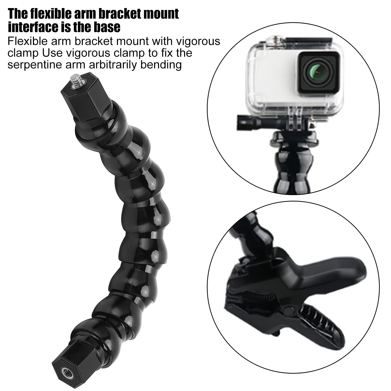 Gowenic Flexible Monopod Gooseneck Jaws Mount For Sports Camera 8 Sections