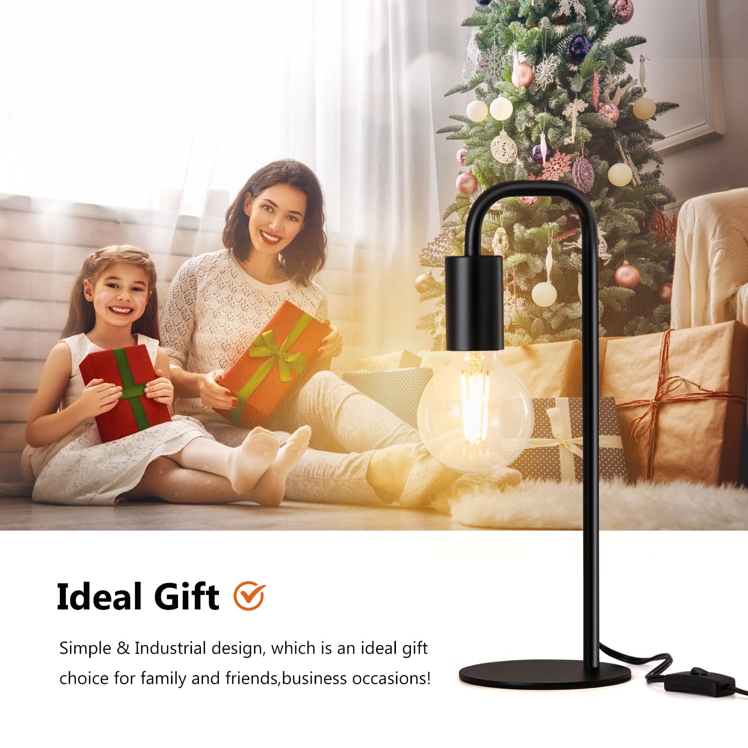 Iporovon Industrial Table Lamp For Bedroom, Bed Side Table Lamps For Nightstand With Wire Switch, E26 Socket Base, Modern Nightstand Lamp For Living Room, Reading, Office, Bulb Not Included