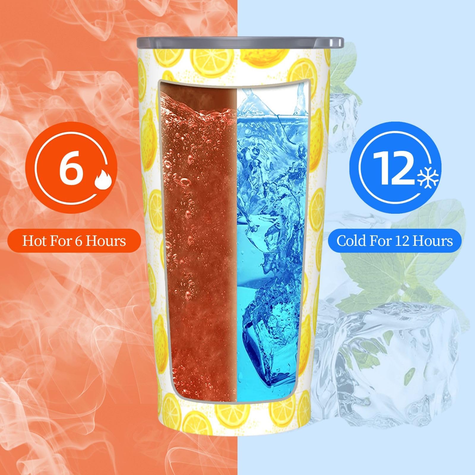 Lemon Tumbler 20Oz Fruit Stainless Steel Insulated Tumblers With Lid And Straw Fruits Travel Coffee