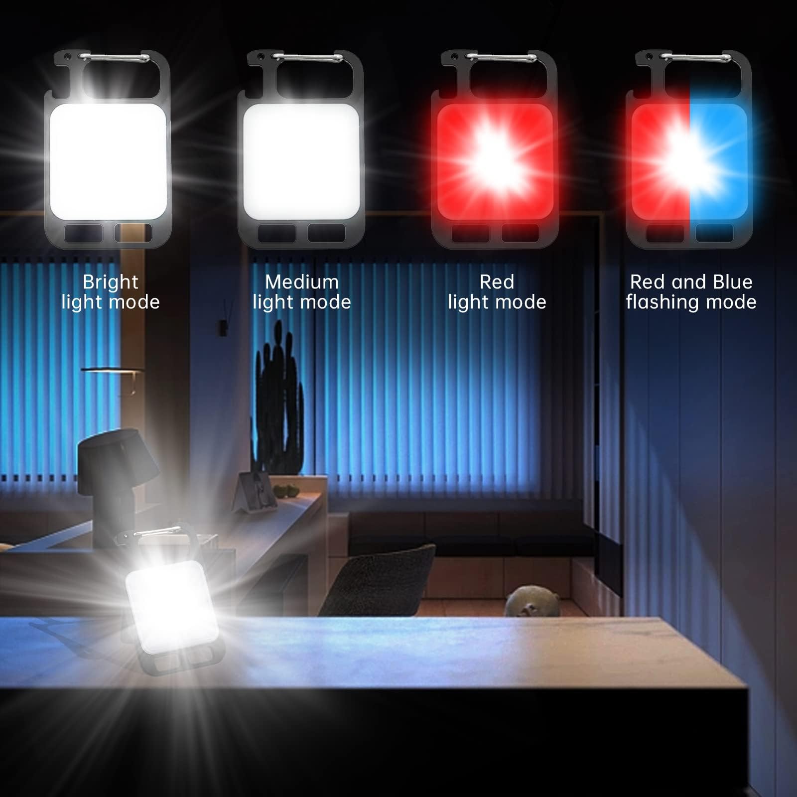 Mmxiang Cob Keychain Work Light, 4 Mode Emergency Light With Magnet Base, Bracket, Bottle Opener - 3 Pack