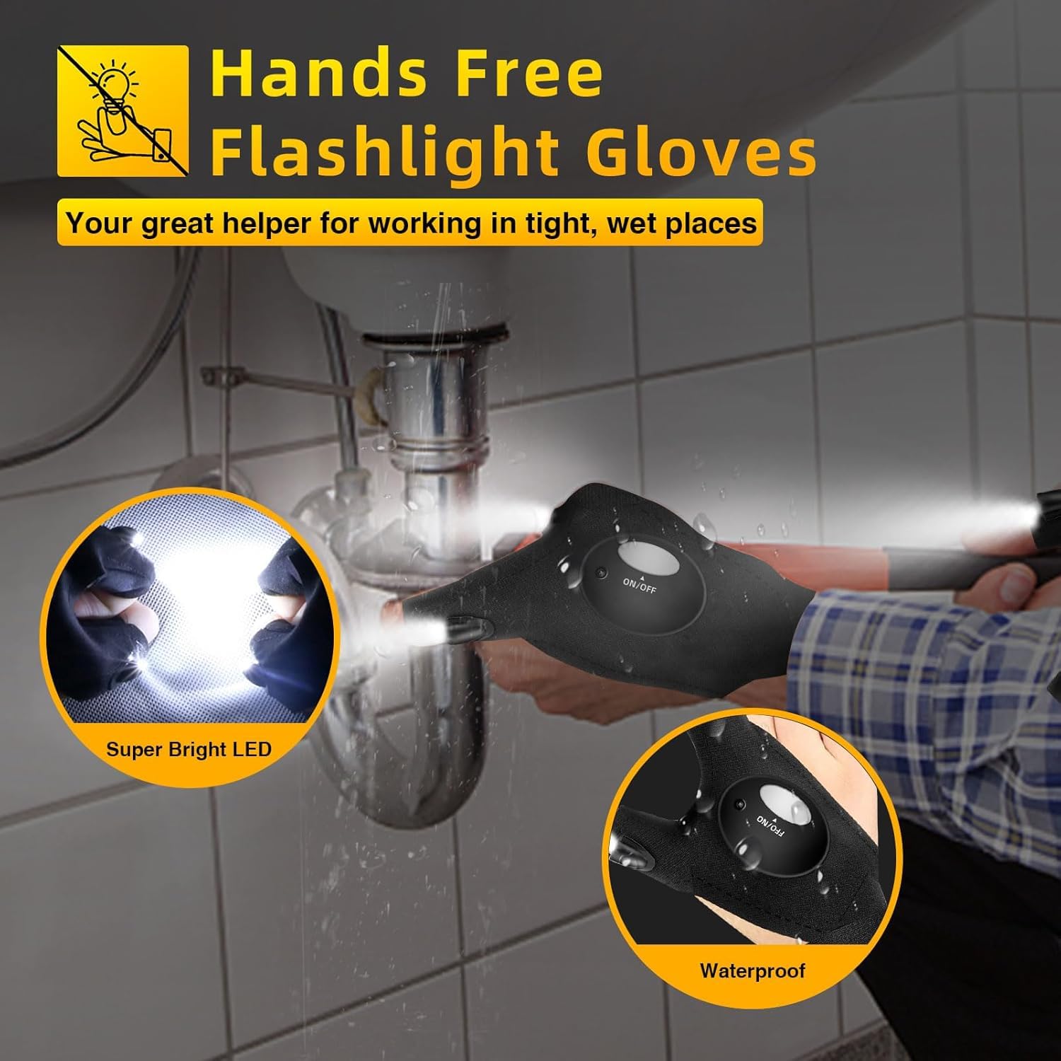 Bogrand Fathers Day Dad  From Daughter Son Wife, Led Flashlight Gloves,  For Dad Men Finger Lights Cool Gadgets Tools For Repairing Fishing Camping, Christmas Birthday  For Him Boyfriend, Black