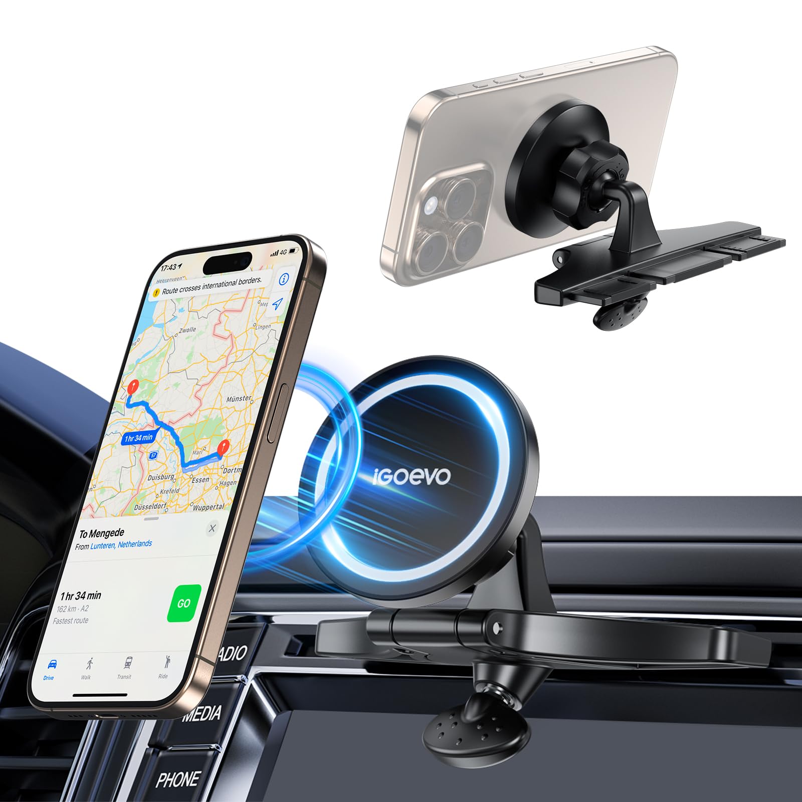 Igoevo Cd Slot Magnetic Phone Mount For Car – 360° Rotation Adjustable Grip – Instant Setup – Fits All Smartphones
