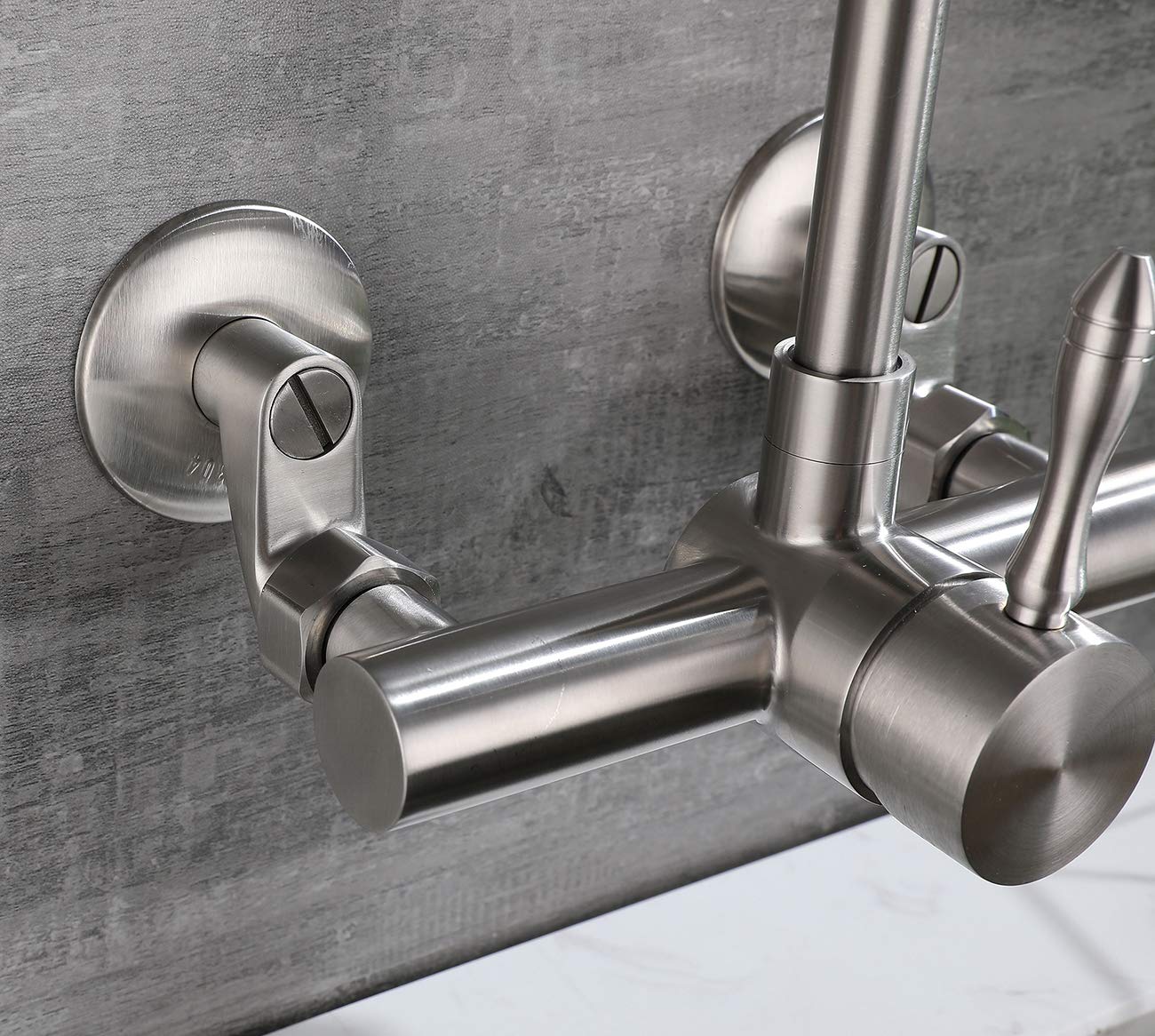 Wazzj Wazzj-Kitchen Wall Faucet Brushed Nickel Wall Mounted Faucet 3" To 9" Adjustable Spread