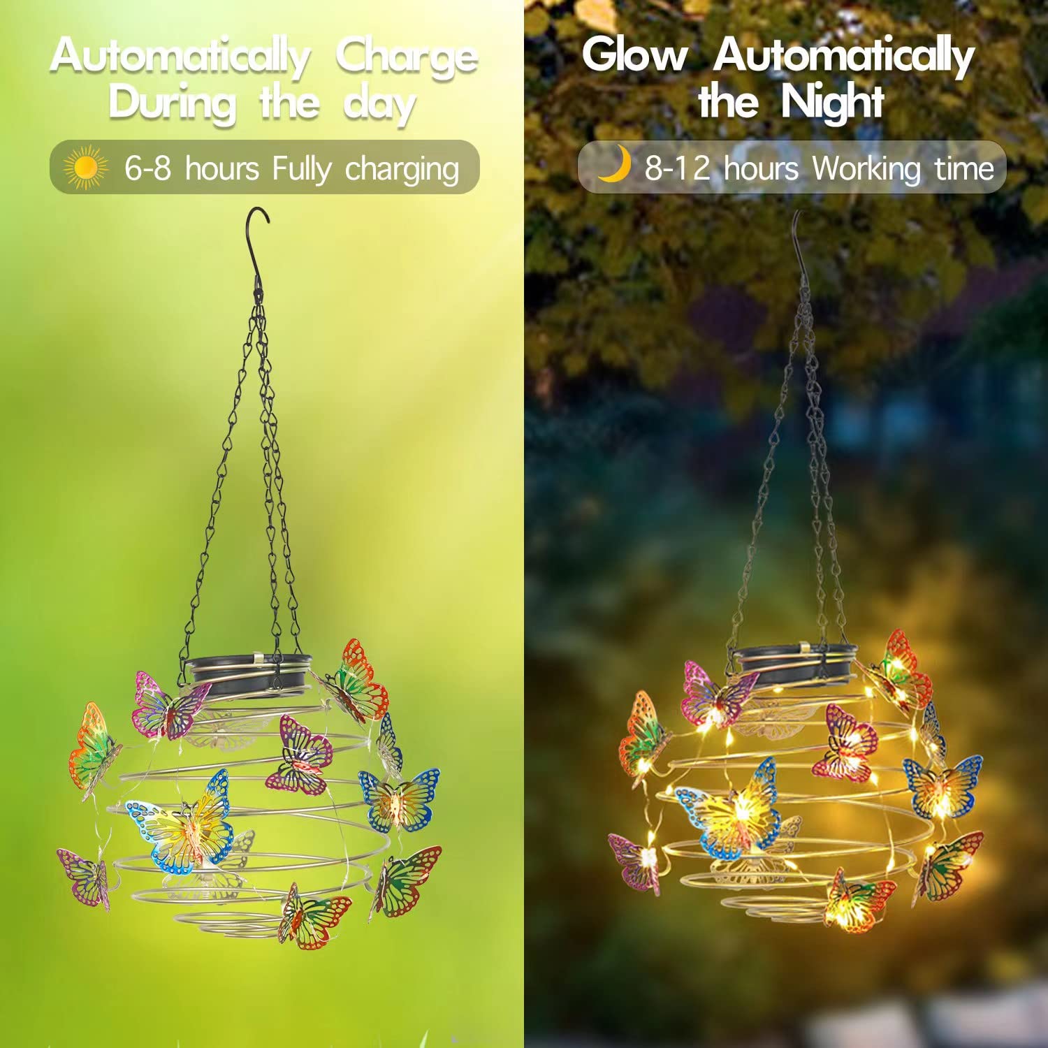 inhome 2 Pack Butterfly Solar Lights Outdoor Hanging Solar Lantern With Handle, Solar Powered Butterflies Garden Decor For Outside Patio Yard Porch Pathway Butterfly  For Women (Warm White Led Lights)