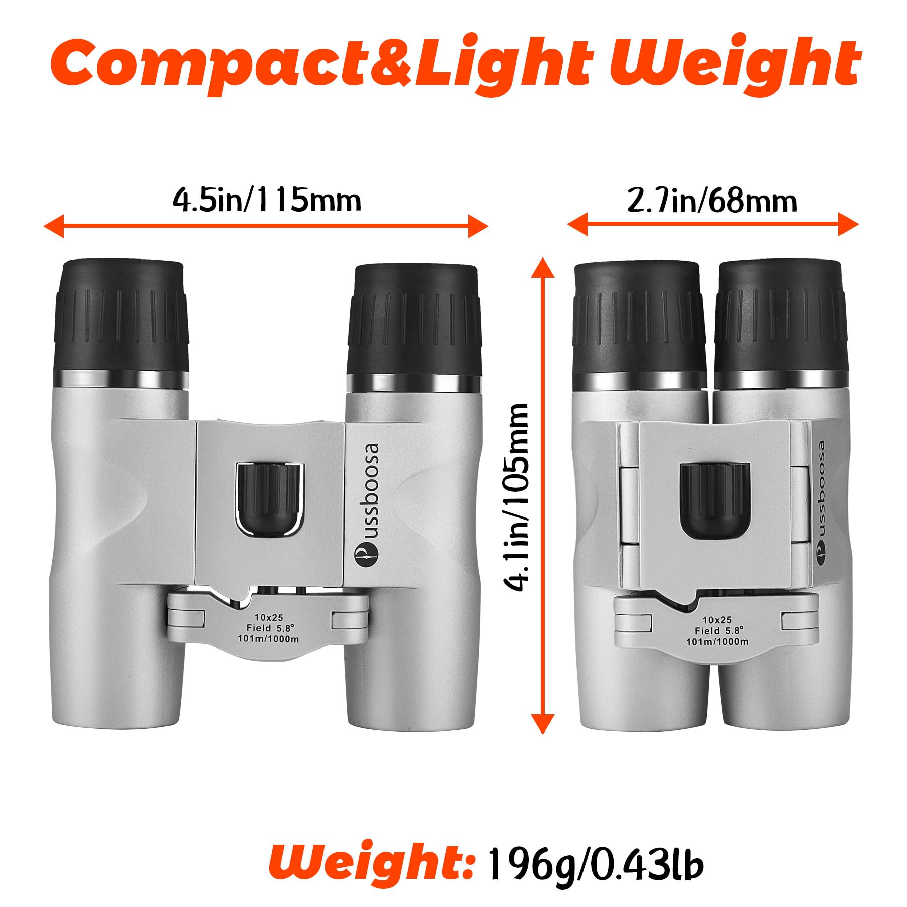 Pussboosa Binocularsbinoculars 10X25 For Adults And Children,Bak4 Prism,High Magnification Easy Focus Binoculars With Shimmering Field Of View,Compact Binoculars For Birdwatching And Outdoor Adventures