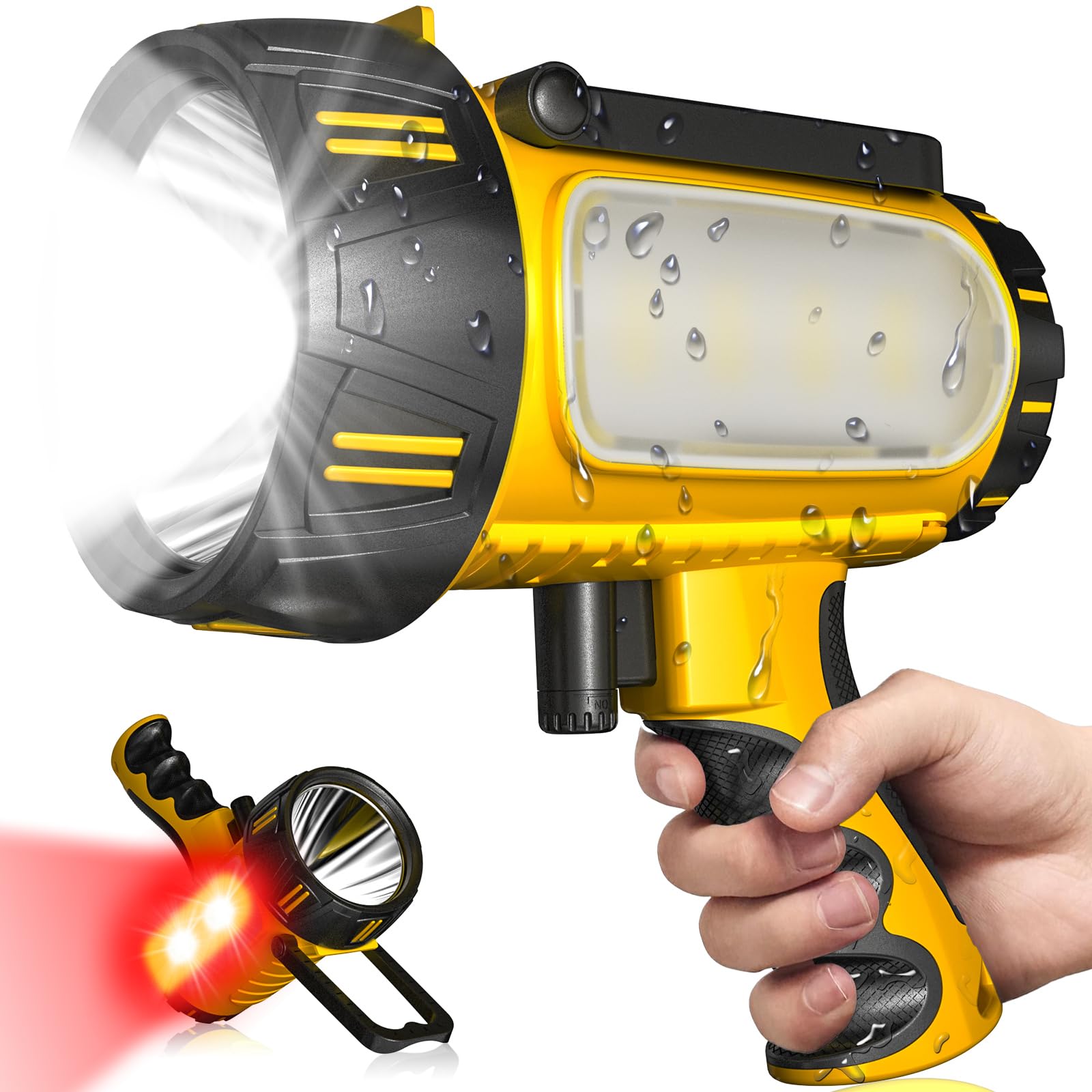 Chrmjern  Rechargeable Spotlight With 6 Mode,Super Bright High Lm Led Flashlight Handheld Spotlight,Large Capacity Long Lasting Waterproof Flashlight Searchlight,Flood Camping Flashlight With Tripod