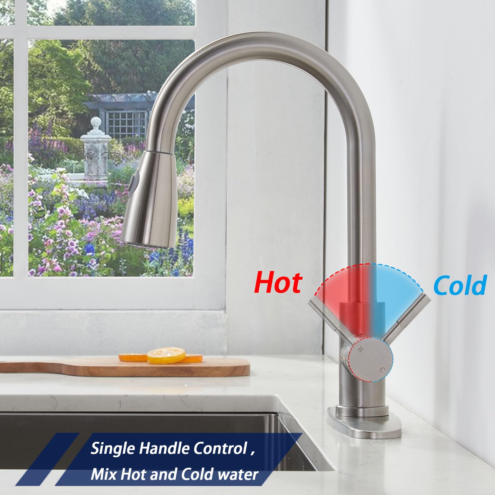 Shaco Kitchen Faucets, Kitchen Faucet With Pull Down Sprayer 2-Function Commercial Stainless Steel Kitchen Sink Faucet With Deck Plate 1 Hole Or 3 Hole Pull Out Faucet For Bar Laundry Rv