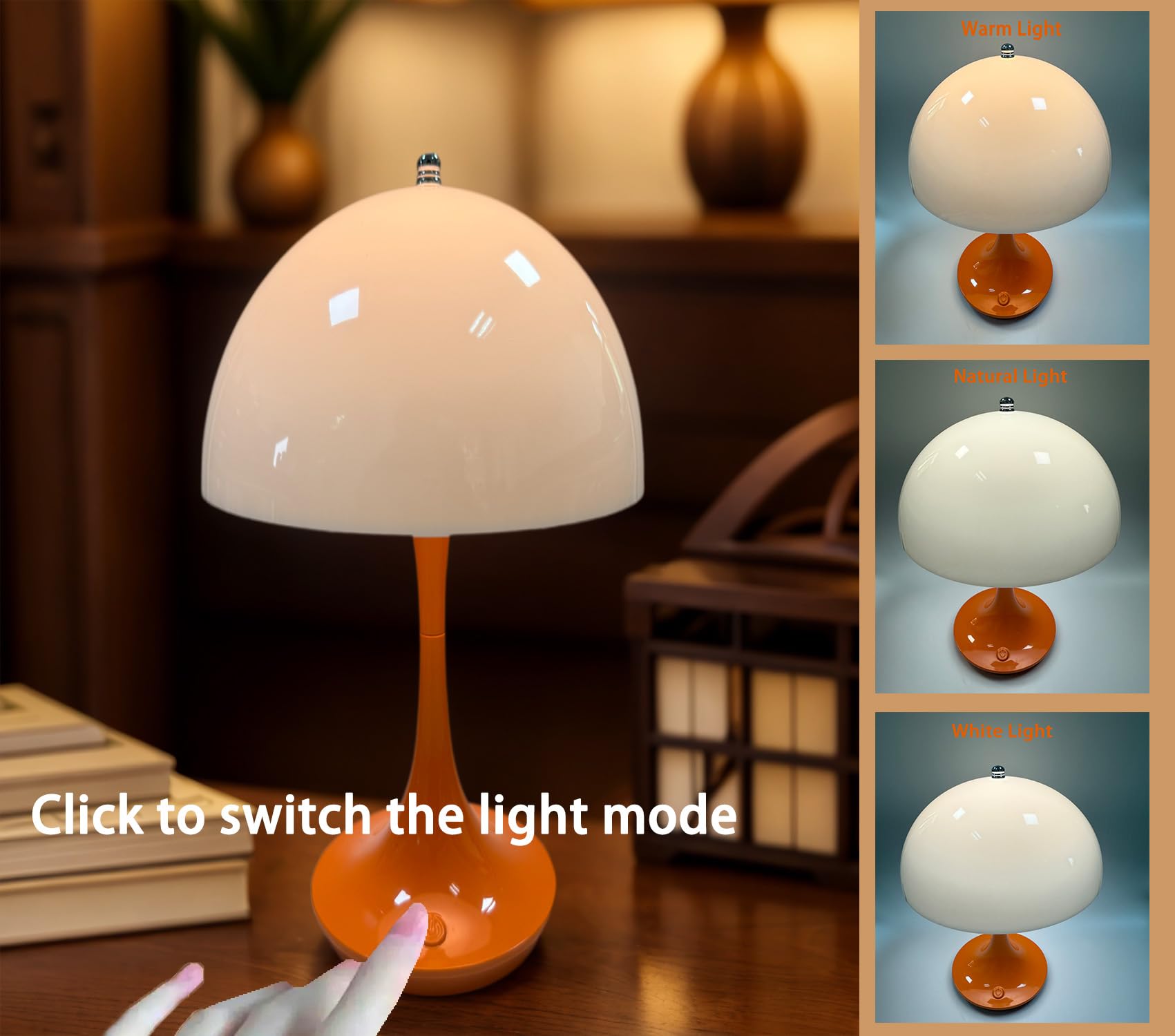 Bwhshk Portable Led Table Lamp With Touch Sensor,Living Room Desk Lamp, Night Light For Bedroom Td007 (Orange)