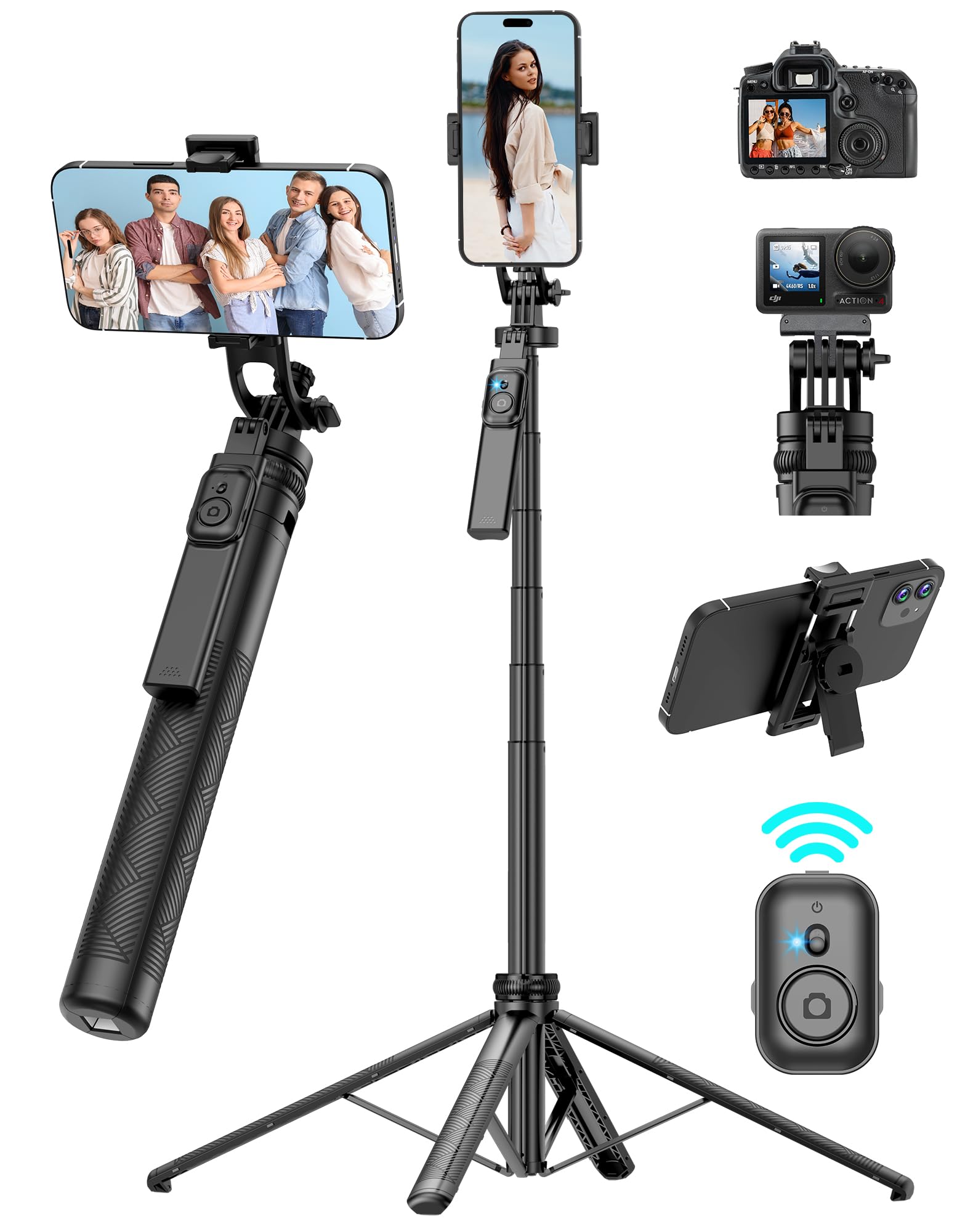 Povodo 71" Cell Phone Tripod & Selfie Stick, For Iphone Tripo D Stand, Travel Tripod With Remote, Phone Selfie Stick For Iphone 11/14/ 15/16 Compatible With All Phones,For Gopro And Cameras