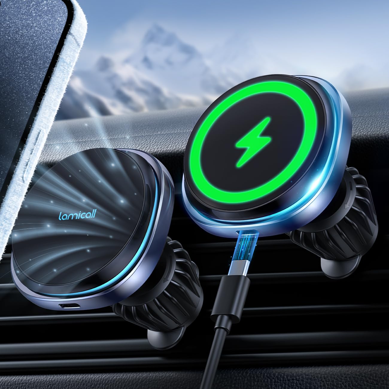 Lamicall For Magnetic Car Mount Charger - [ Cooling Fast Charging] 15W Wireless Car Charger - Hands  Magnetic Car Phone Holder Charger Vent For Iphone 16 15 14 13 12 Pro Max Case