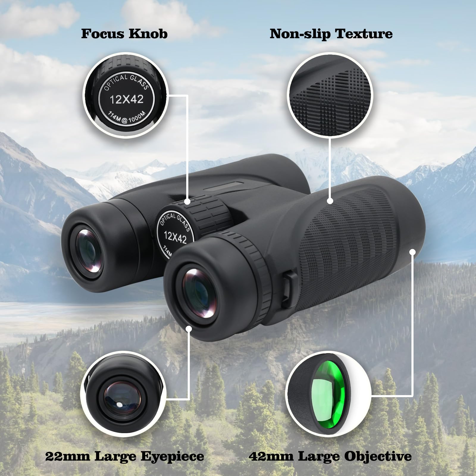 Wontocheer Professional Binoculars 12X42 High Power, 22Mm Eyepiece Compact Telescope For Travel Hiking Bird Watching With Bak4 High Definition Prism
