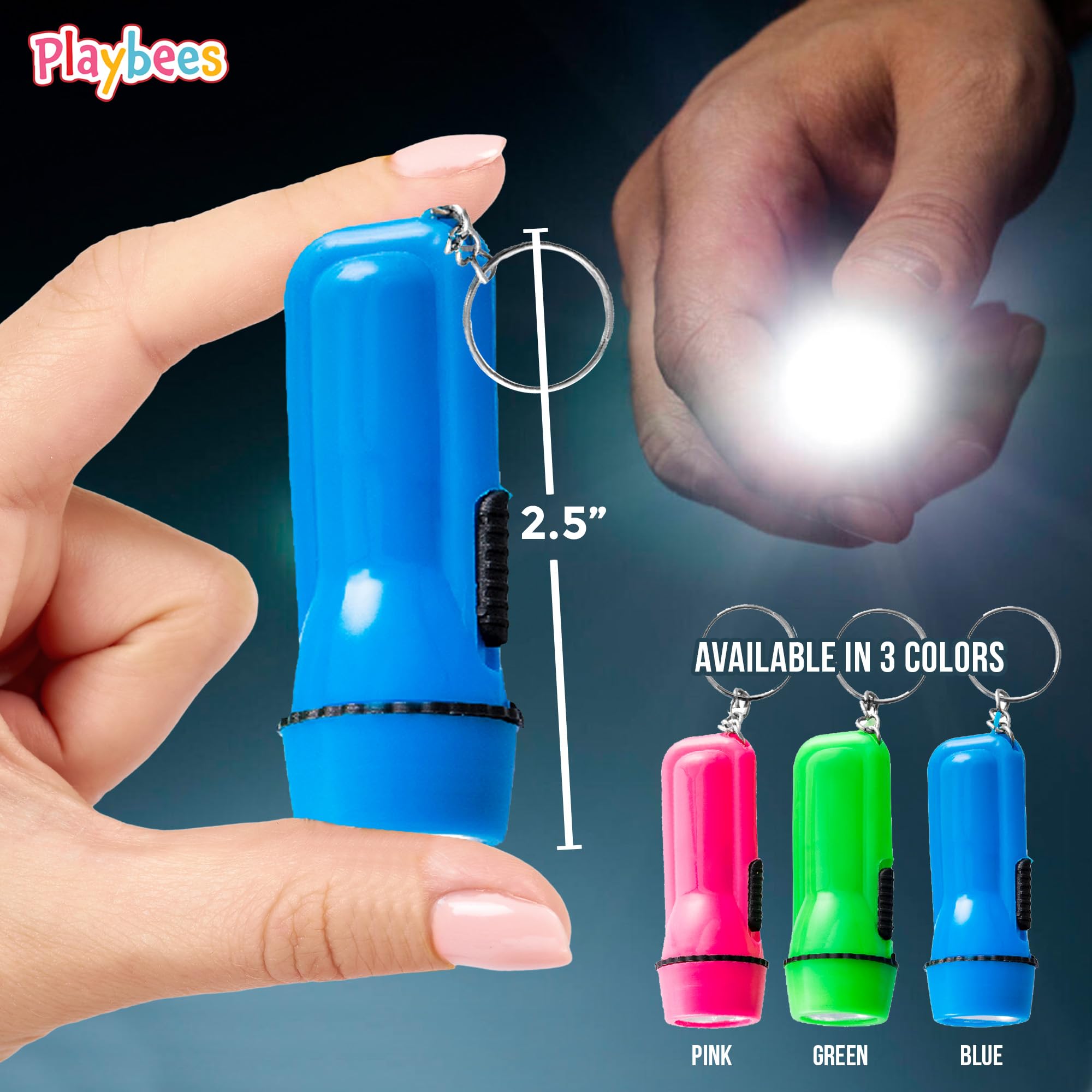 Playbees Mini Plastic Flashlight Keychain Bulk For Kids Assorted Colors Led Flashlight Keyring Lightweight And Portable Light - Perfect For Hiking, Cycling, Camping, Party Favors. (24 Pieces)