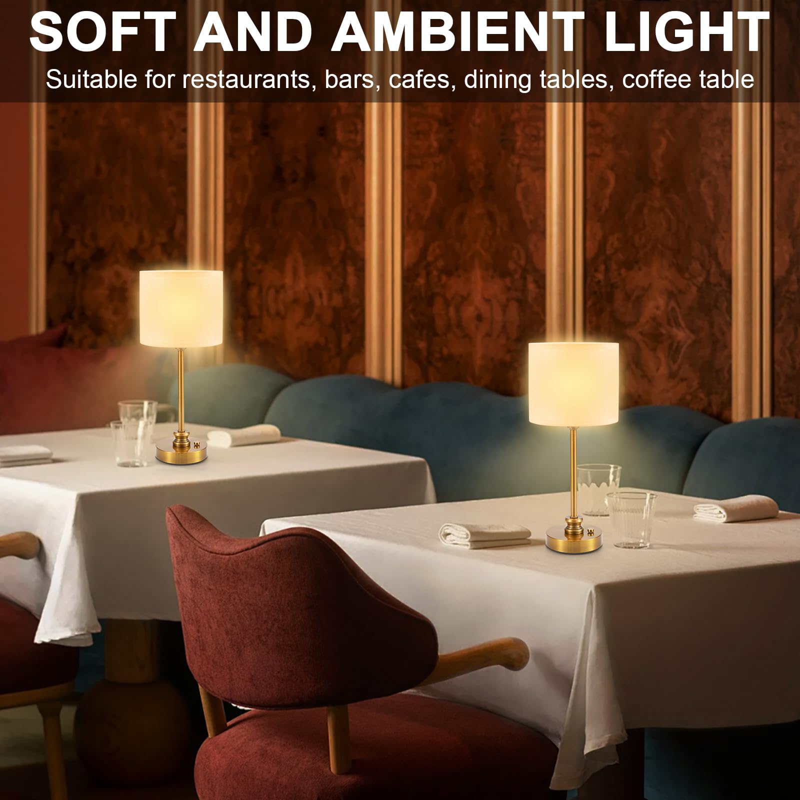 Intelive 2 Pack Cordless Led Table Lamps, 5200Mah Rechargeable Battery Operated Lamp, Dimmable Small Touch Nightstand Light Portable Lamp For Side/Restaurant/Patio, Antique Brass
