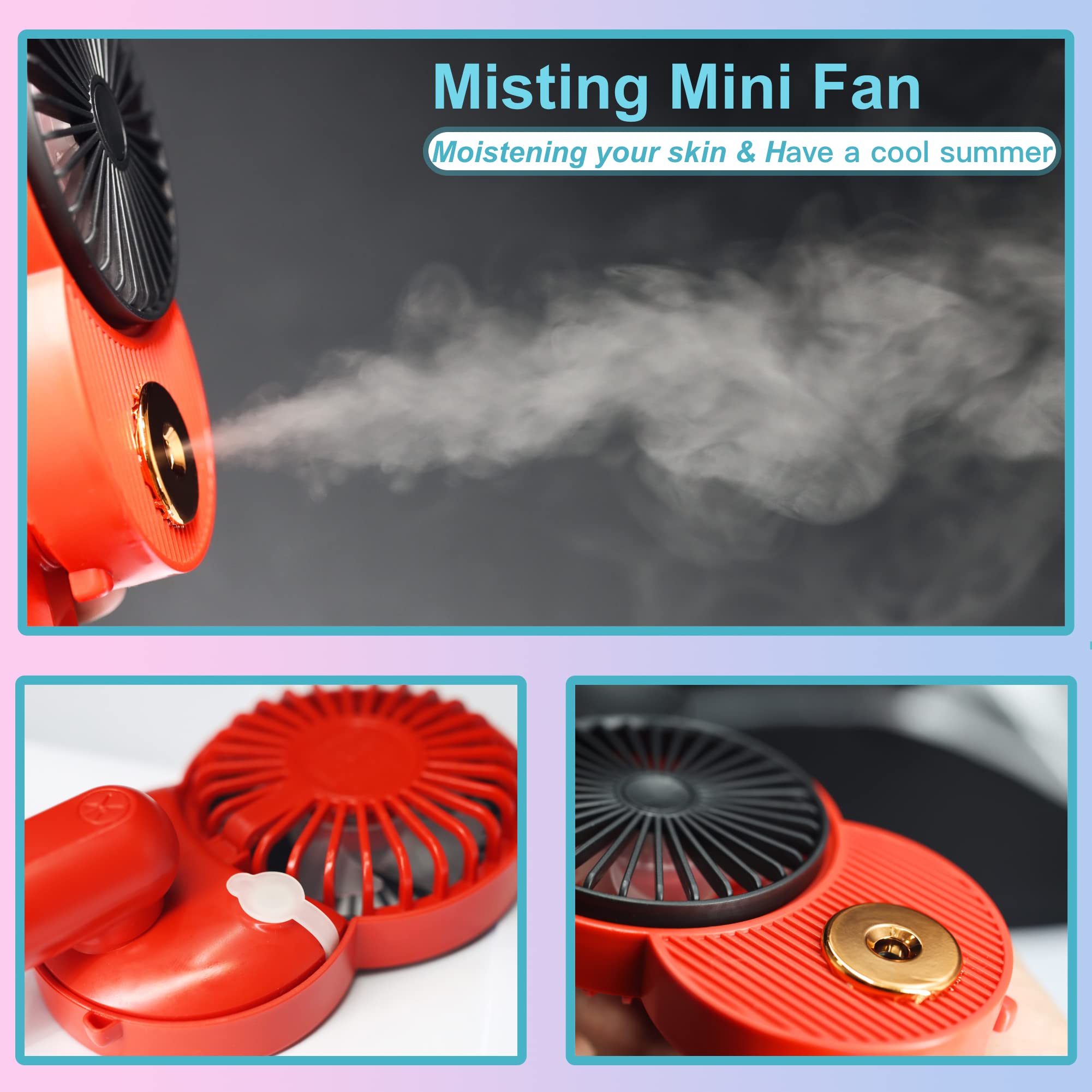 Lacovia Cute Mickey Misting Mini Fan, Handheld Portable Usb Rechargeable Fan With 3 Adjustable Speed