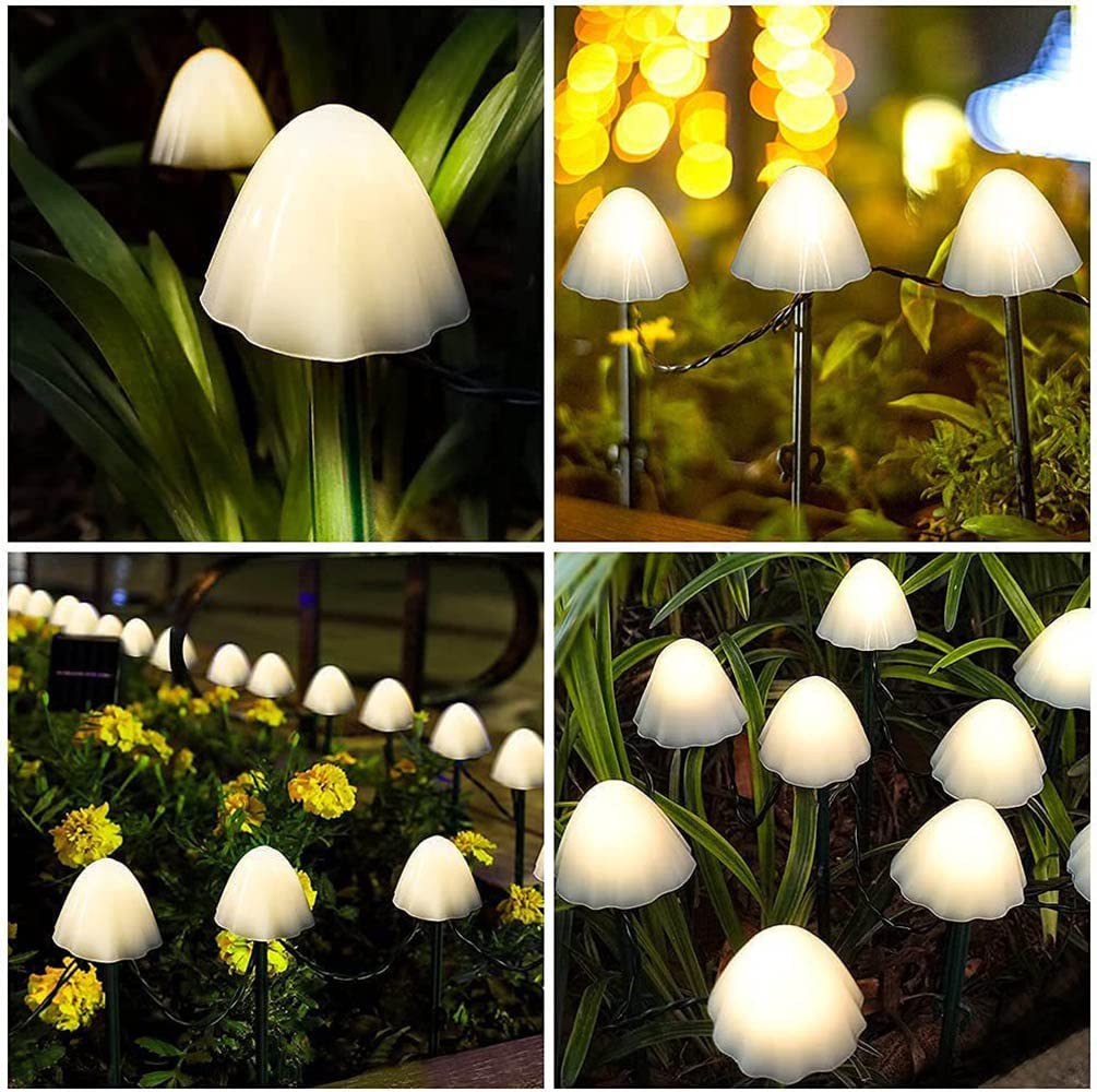 Yoyojames Solar Outdoor Decorative Mini-Mushroom Lights - Set Of Warm White 8 Modes,Solar String Lights For Garden, Backyard, Lawn, Party, Christmas (White)