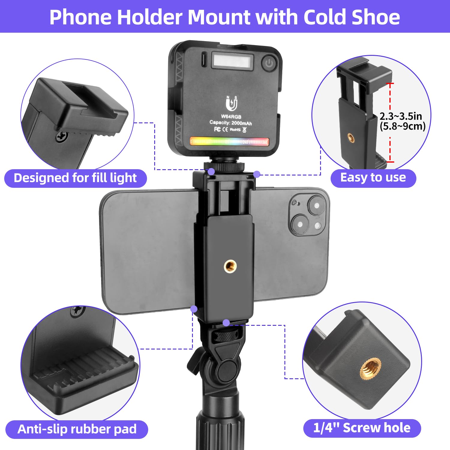 Jinsui 37" Overhead Camera Mount Desk Stand, 3-Section 360° Adjustable Articulating Metal Arm With 1/4" Screw And Phone Holder, Foldable Webcam Stand For Dslr Camera Ring Light Projector