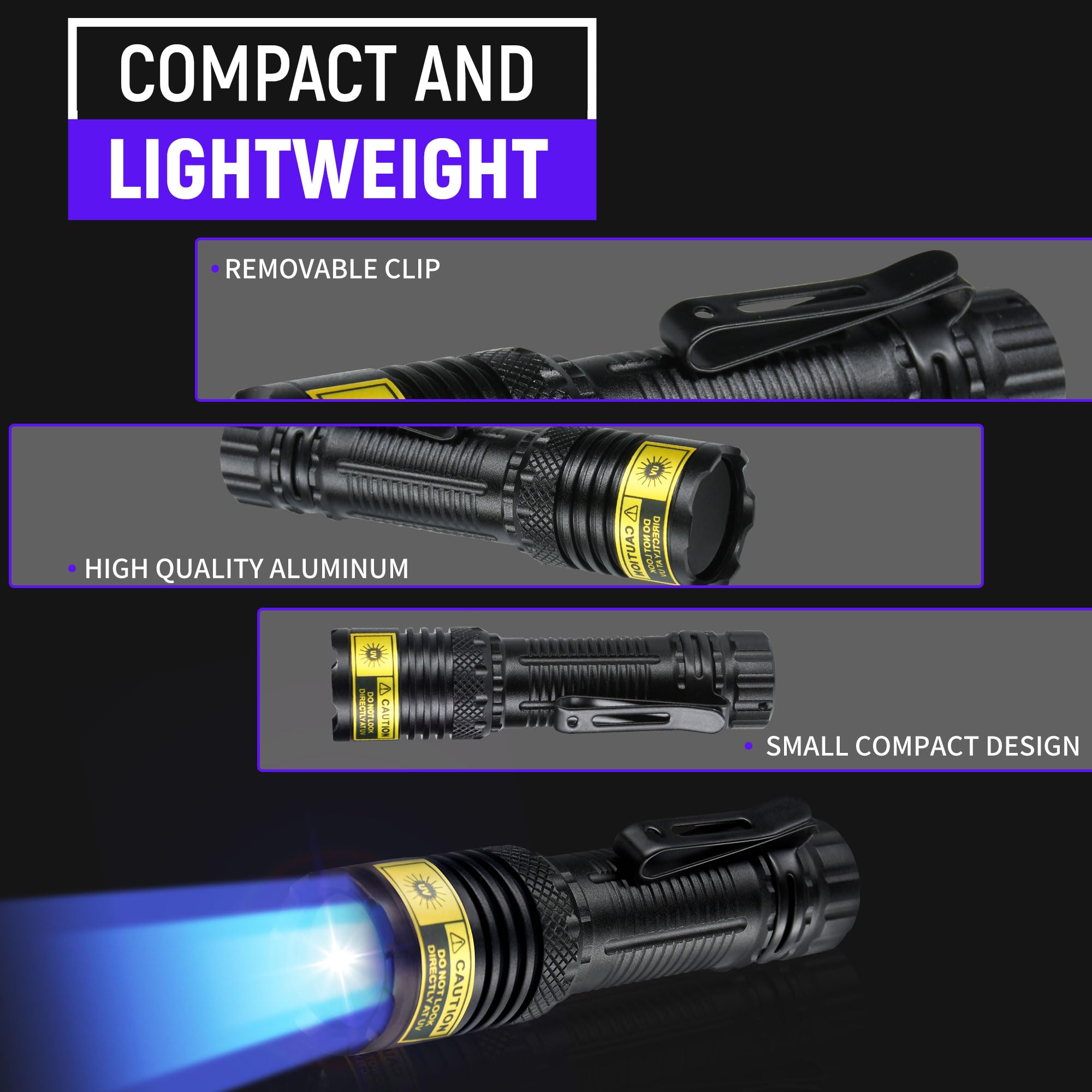 Vmtenmv Uv Flashlight Black Light 365Nm Usb Rechargeable Blacklight Mini, Wood'S Lamp Portable Handheld Powerful Led Ultraviolet Lights Flashlights, For Resin Curing, Rocks, Pet Urine Detection
