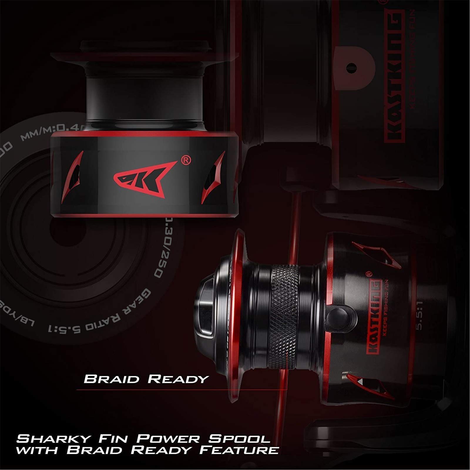 Kastking Sharky Baitfeeder Iii Spinning Fishing Reel,Size 4000, Kong Fishing Rod, Spinning Rod 2 Pc 8' M