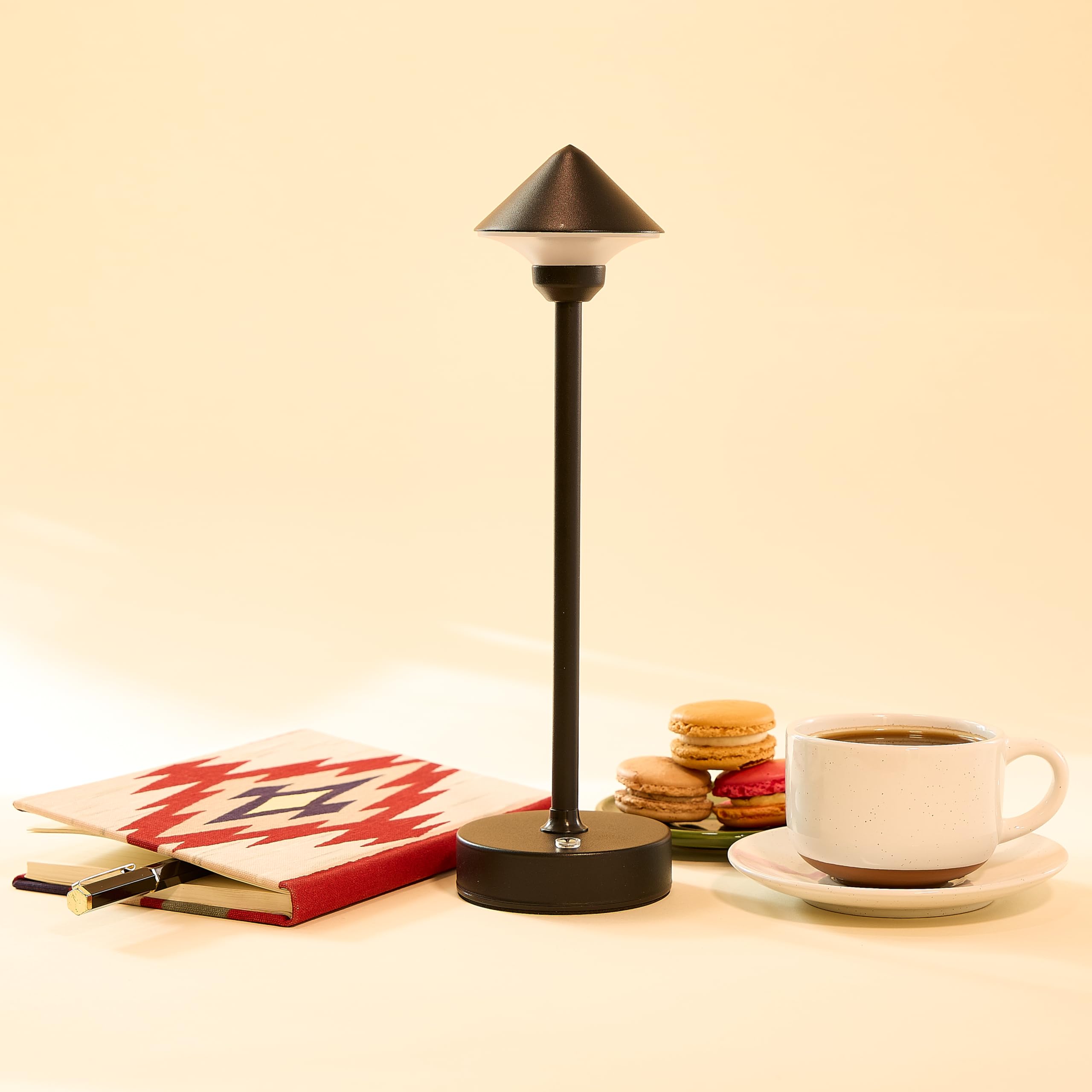 Camden Reed Table Lamp, Desk Lamp, 3 Different Lighting Modes, Modern Minimal Design For Dinner/Coffee Table/Restaurant/Bedroom, Cone Black