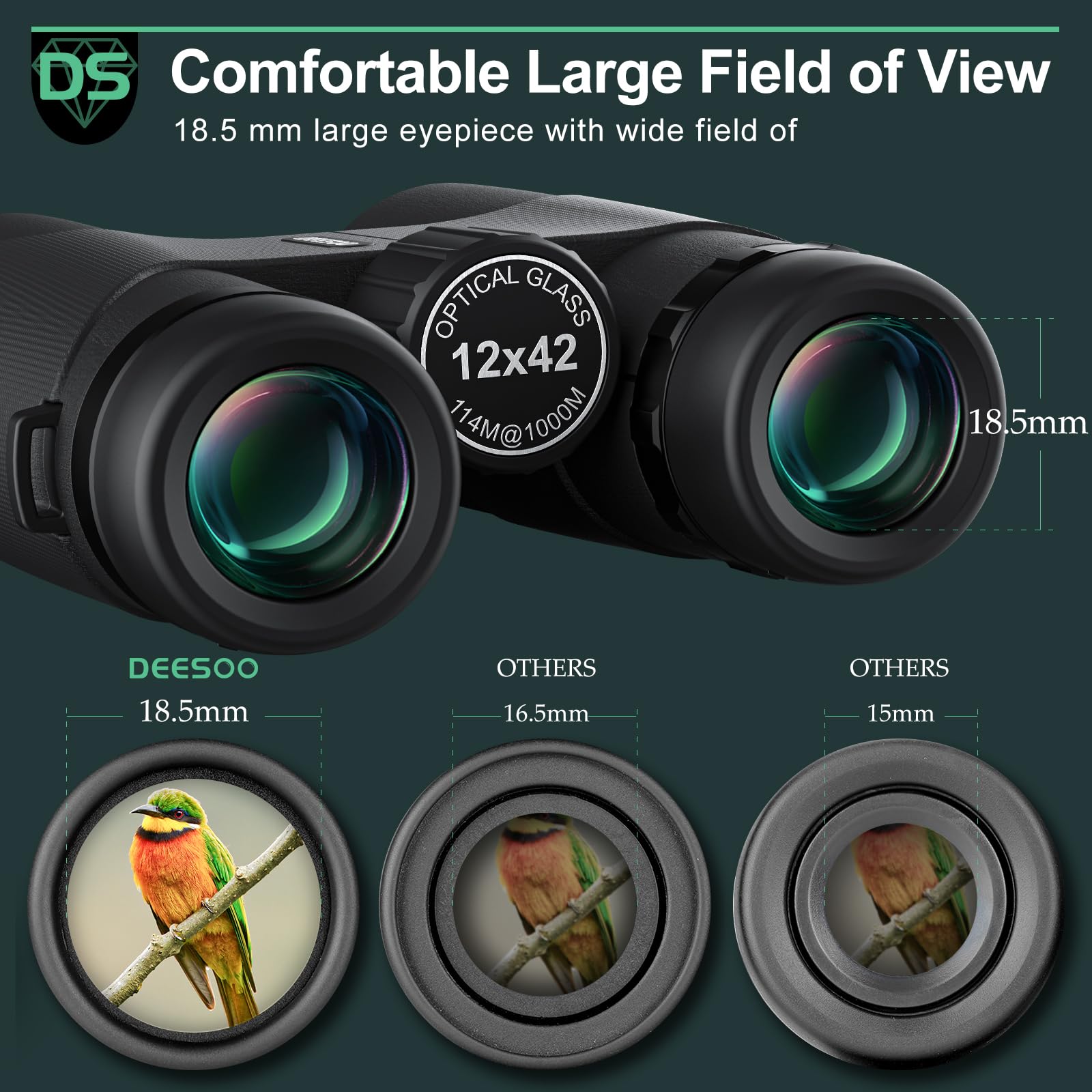 Deesoo 12X42 Hd Binoculars For Adults High Powered - Binoculars For Bird Watching With Large Field Of View - High Magnification Binocular With Phone Adapter, Plastic Tripod For Hiking Hunting