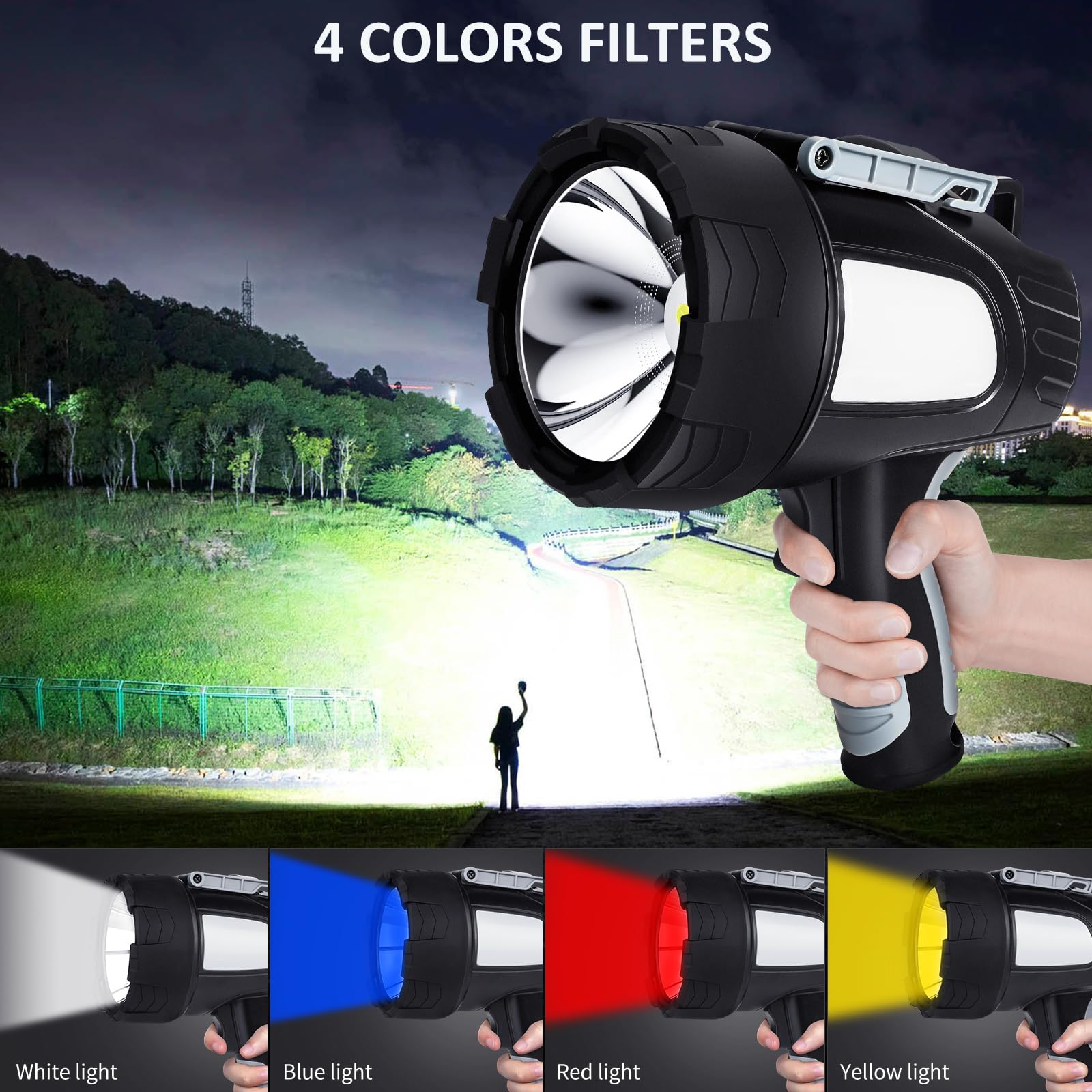 Crazybrace Rechargeable Spotlight Flashlight, 1000,000 Lumen Super Bright Led Spotlight With 6 Modes & Foldable Tripod, Powerful Spot Light 20H Long Runtime, Handheld Spot Light For Outdoor Boating Hunting