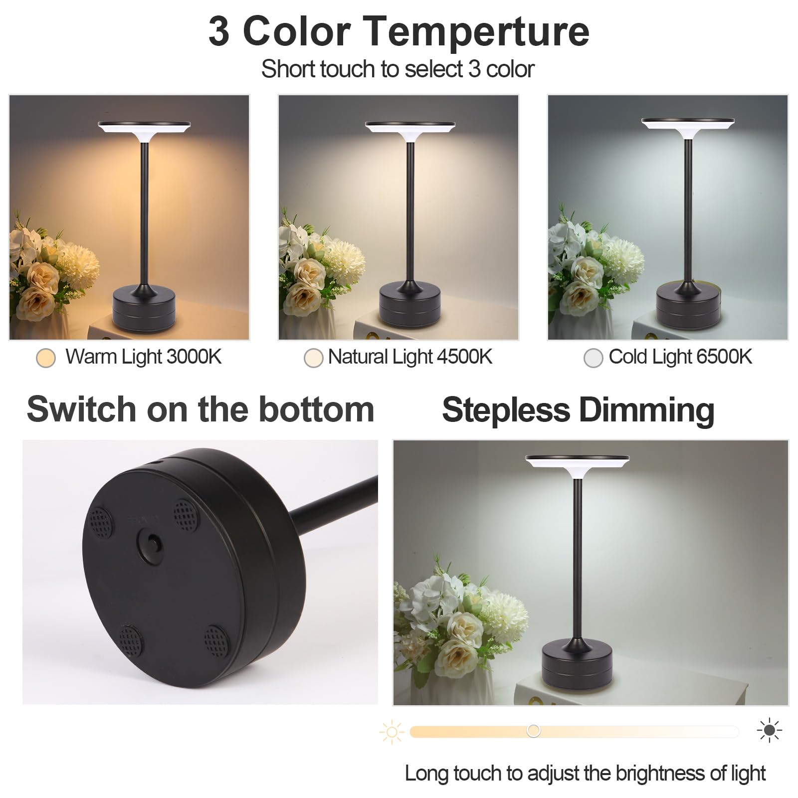 Shangkyun Cordless Table Lamp Rechargeable 2Pack,6000Mah Battery Operated Led Desk Lamp,Led Portable Touch Restaurant Table Light Up To 48 Hours Usage For Restaurant Bar Outdoor Indoor