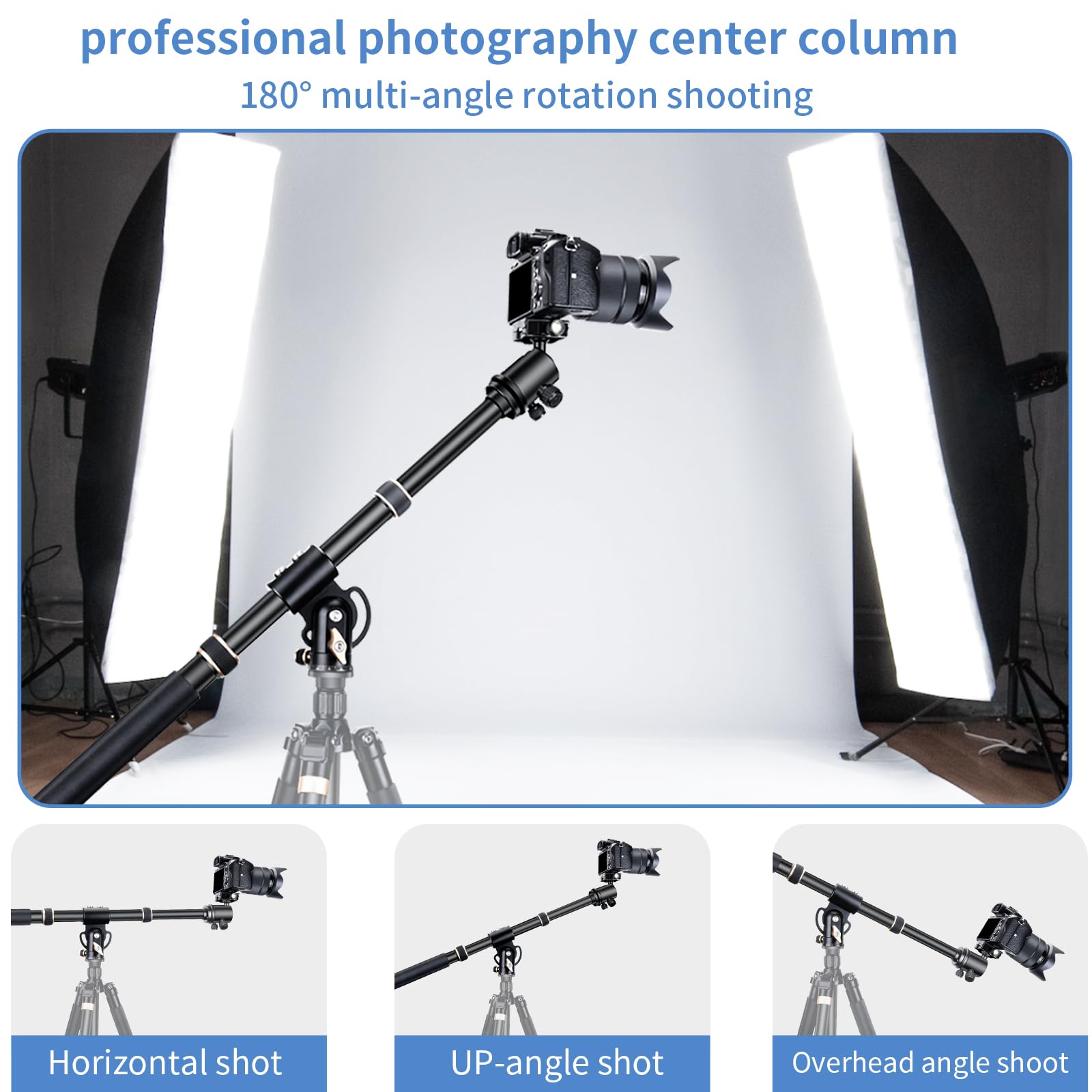 Qzsd 41" Aluminum Tripod Extension Arm Retractable Horizontal Center Column Arm With 1/4'' And 3/8'' Scerws, 360° Rotatable For Overhead, Multi-Angle Photography,Load Up To 33Lbs,Tripod Not Included