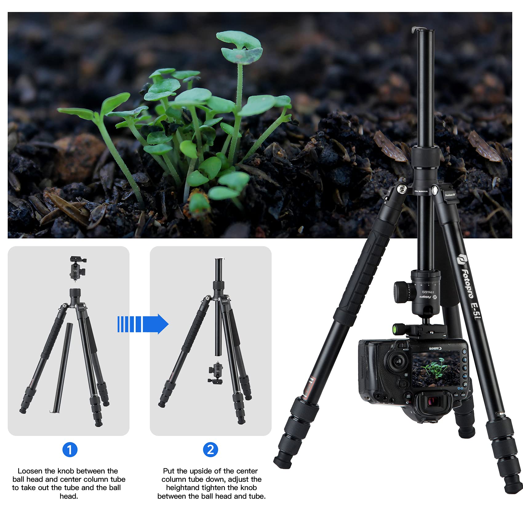 Zsftb Professional Ball Head Tripod For Camera, 58 Inch Aluminum Tripod With 14 Inch Quick Release Plate, Monopod For Travel, Max Load 33Lbs15Kg (E-5I)